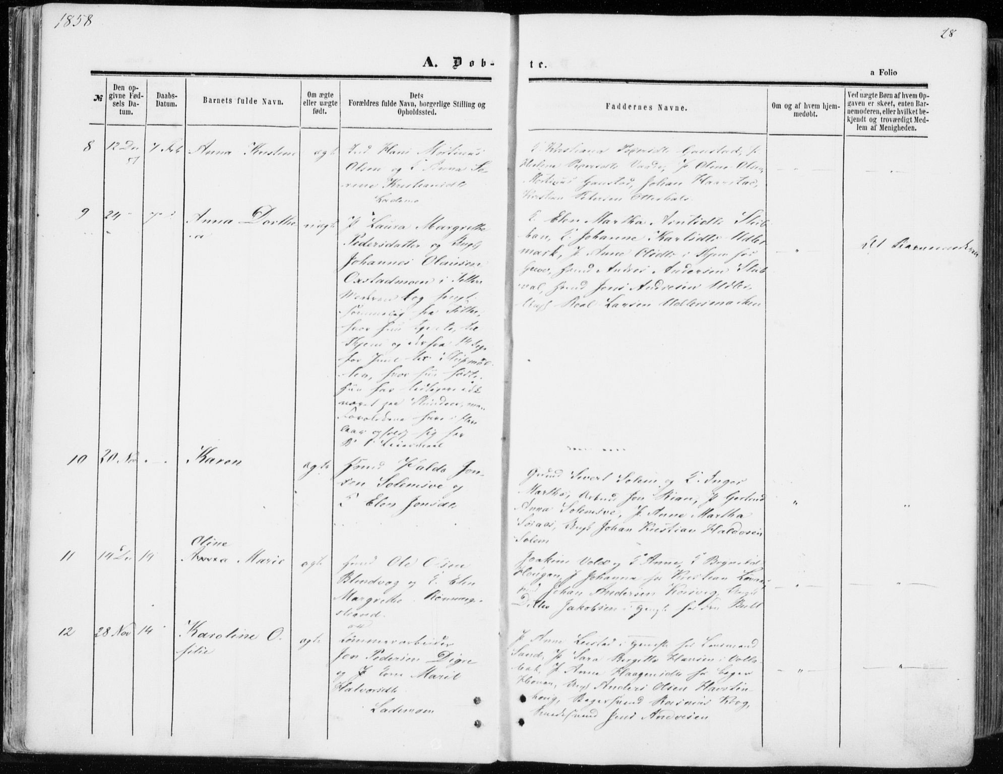Ministerialprotokoller, klokkerbøker og fødselsregistre - Sør-Trøndelag, SAT/A-1456/606/L0292: Parish register (official) no. 606A07, 1856-1865, p. 28