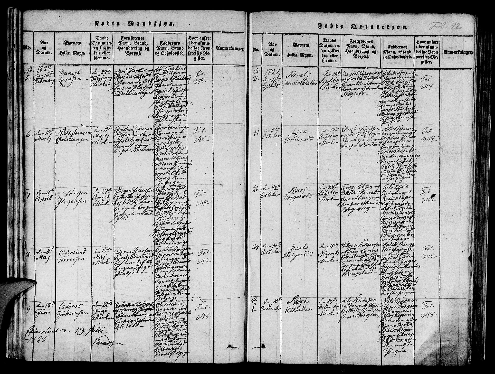 Nedstrand sokneprestkontor, AV/SAST-A-101841/01/IV: Parish register (official) no. A 6, 1816-1838, p. 42