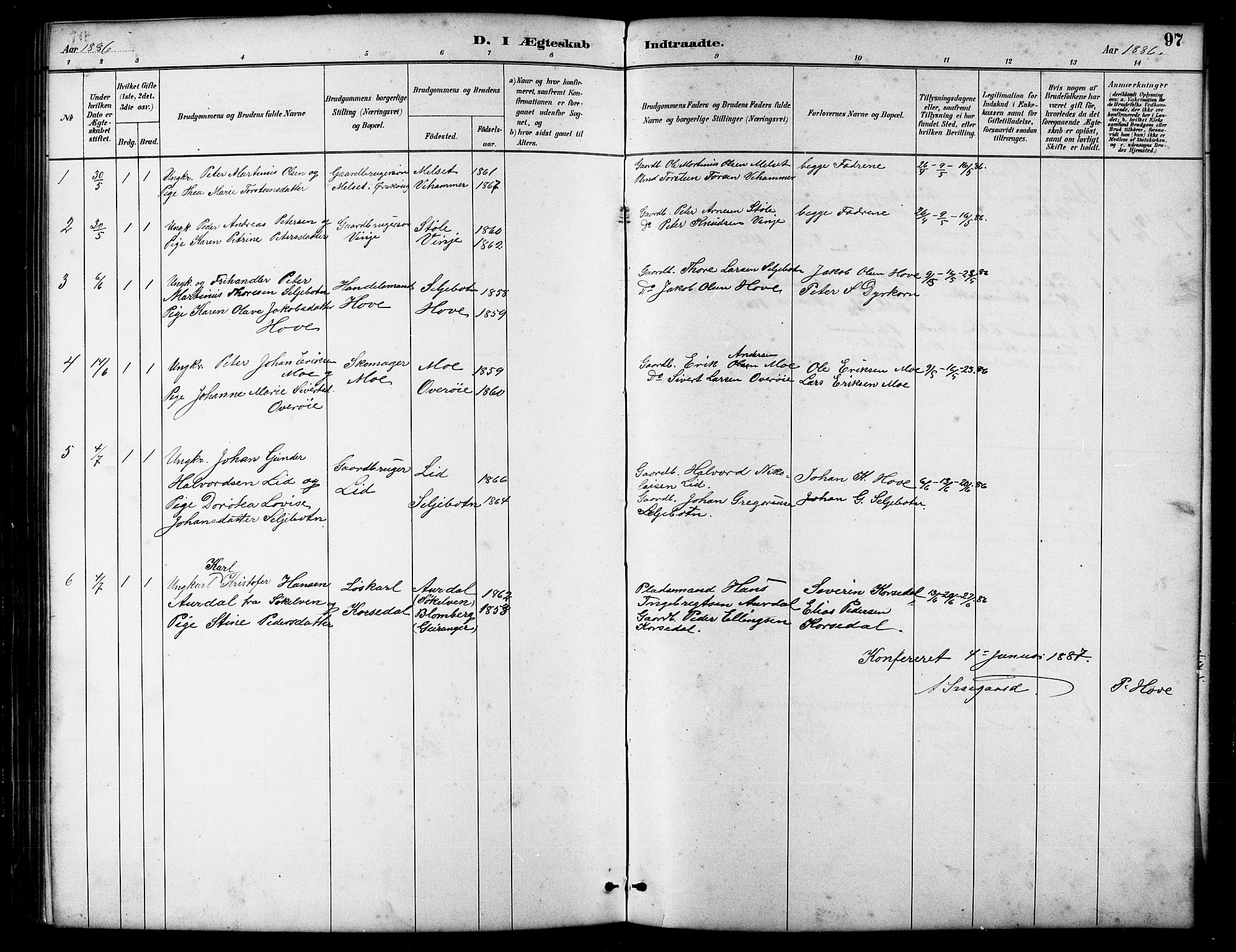 Ministerialprotokoller, klokkerbøker og fødselsregistre - Møre og Romsdal, SAT/A-1454/521/L0302: Parish register (copy) no. 521C03, 1882-1907, p. 97