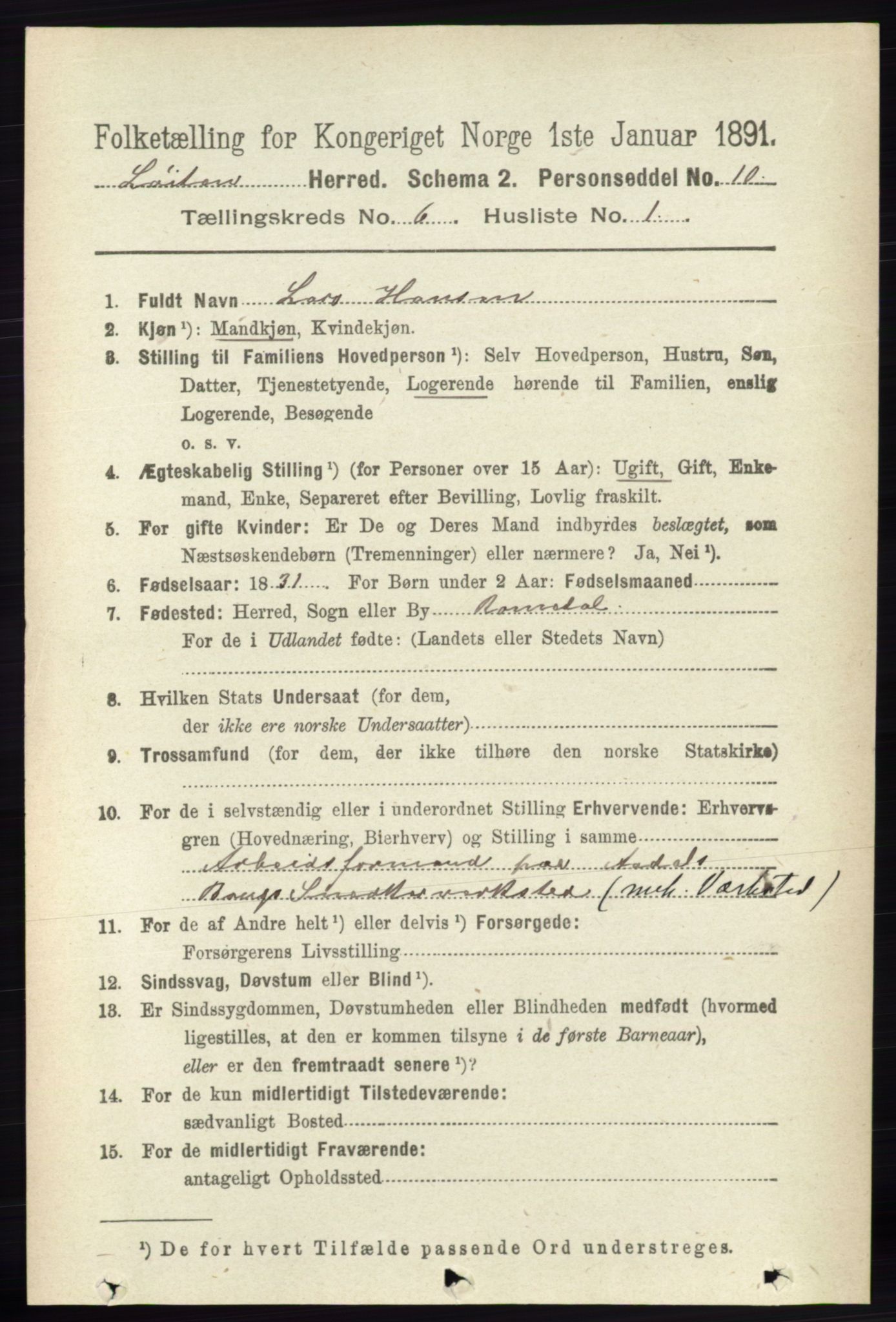 RA, 1891 census for 0415 Løten, 1891, p. 3996