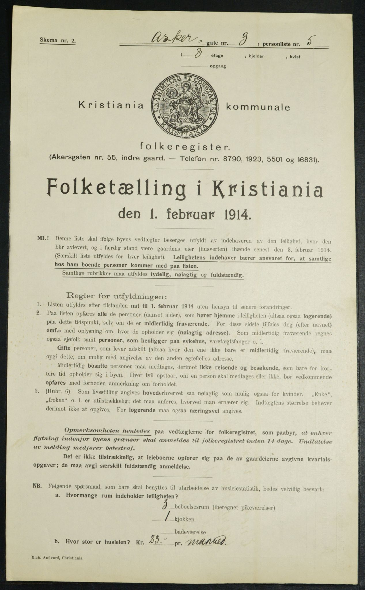 OBA, Municipal Census 1914 for Kristiania, 1914, p. 2536