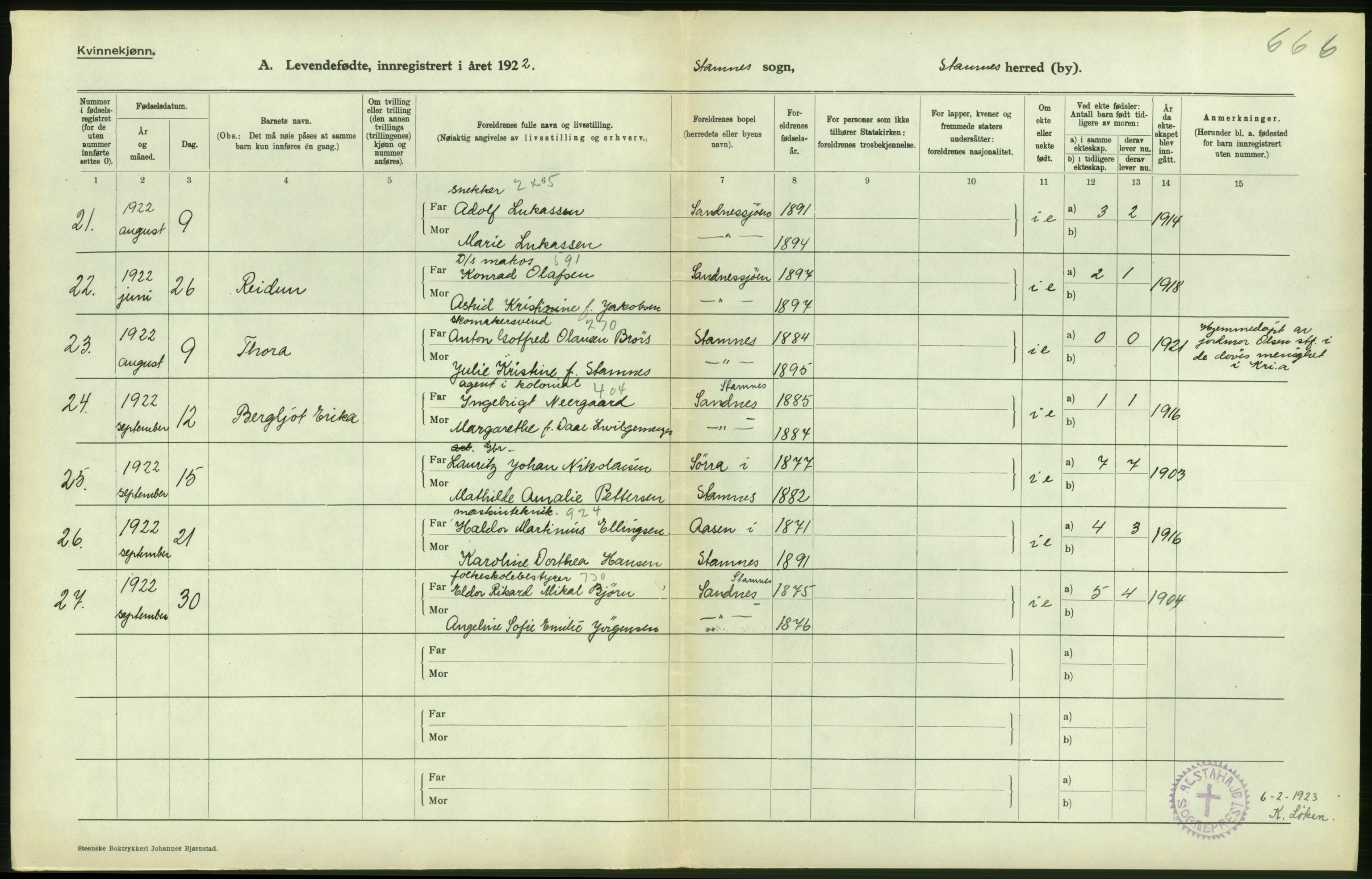 Statistisk sentralbyrå, Sosiodemografiske emner, Befolkning, RA/S-2228/D/Df/Dfc/Dfcb/L0044: Nordland fylke: Levendefødte menn og kvinner. Bygder og byer., 1922, p. 162