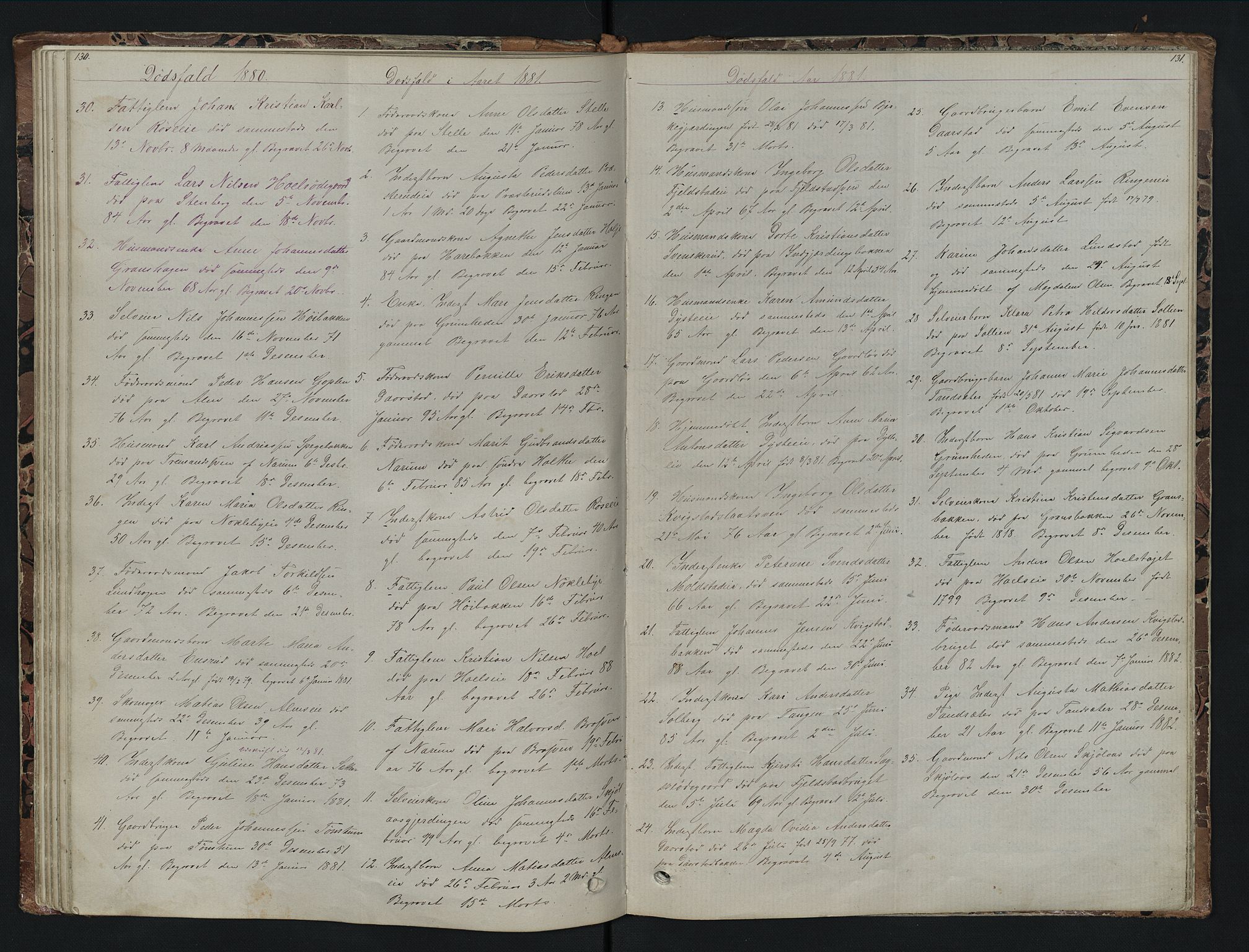 Vestre Toten prestekontor, SAH/PREST-108/H/Ha/Hab/L0007: Parish register (copy) no. 7, 1872-1900, p. 130-131