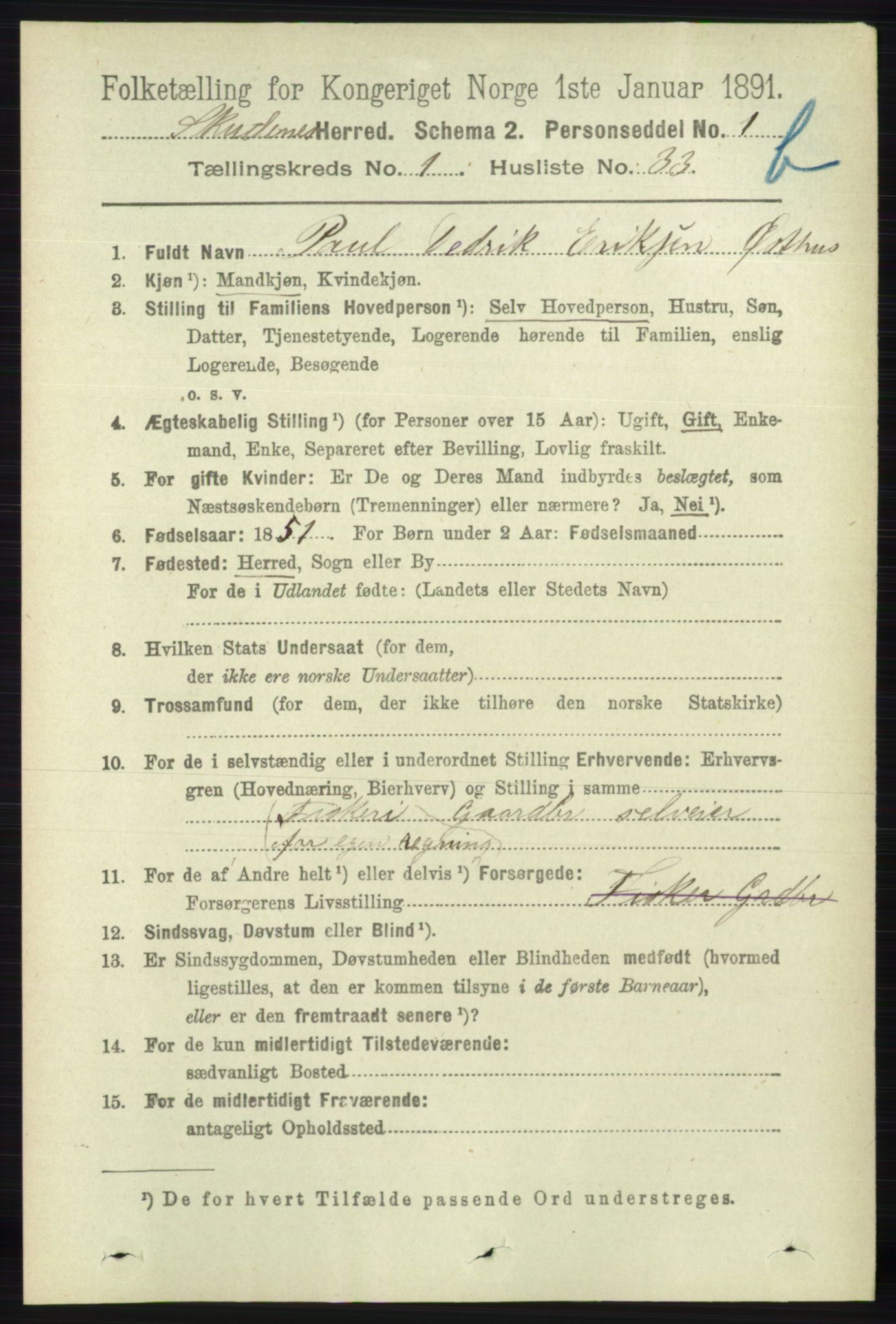 RA, 1891 census for 1150 Skudenes, 1891, p. 3582