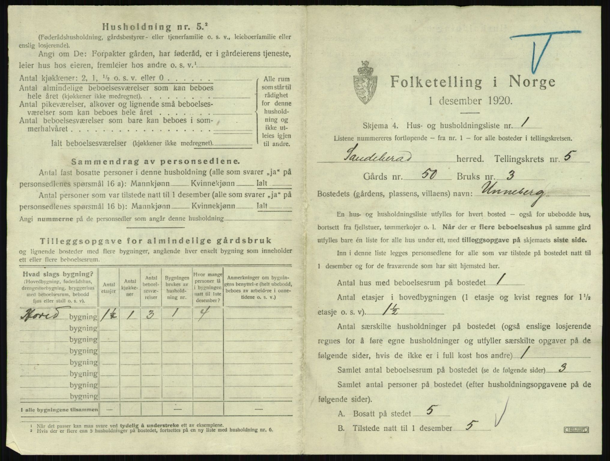 SAKO, 1920 census for Sandeherred, 1920, p. 891