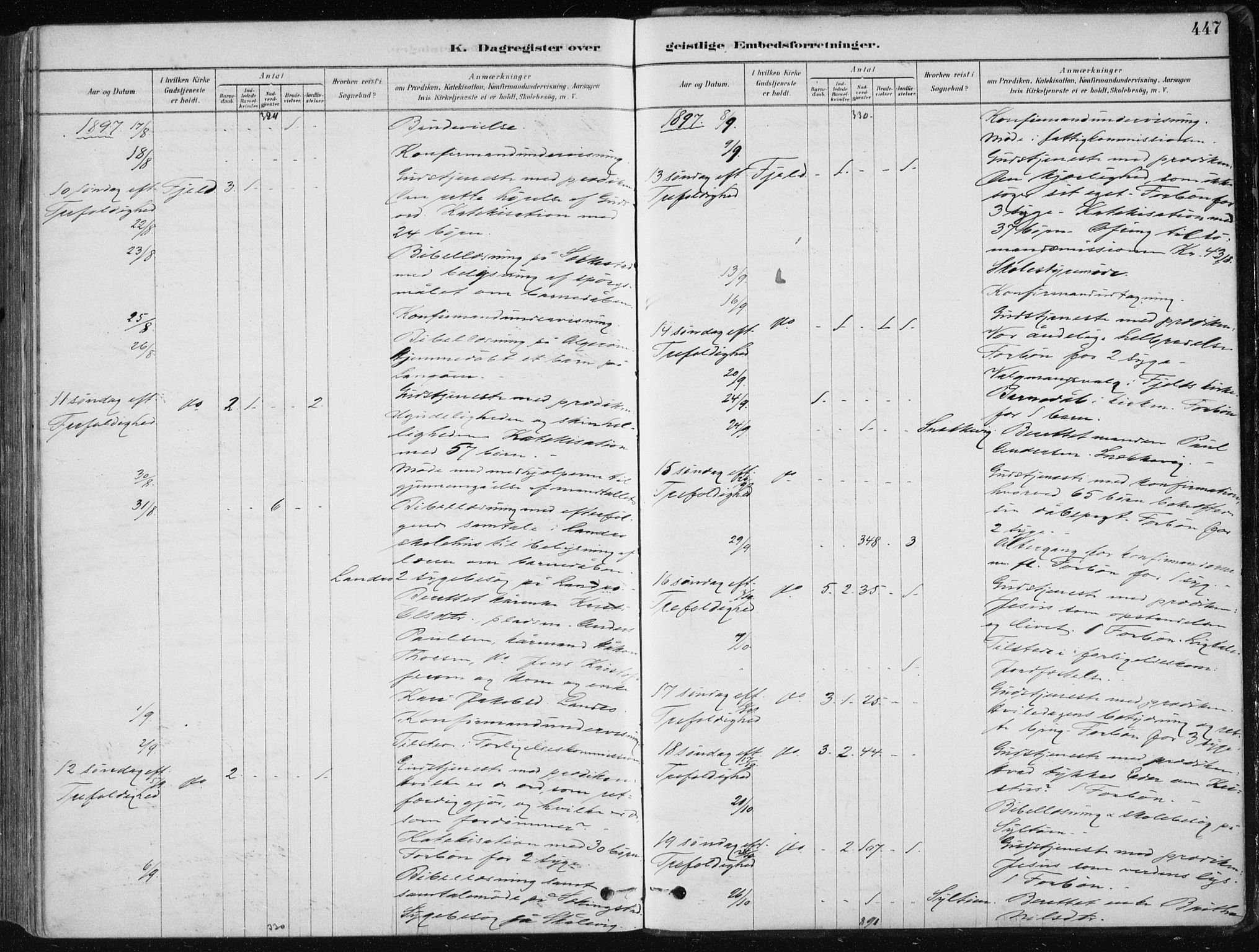 Fjell sokneprestembete, AV/SAB-A-75301/H/Haa: Parish register (official) no. A  8, 1878-1898, p. 447