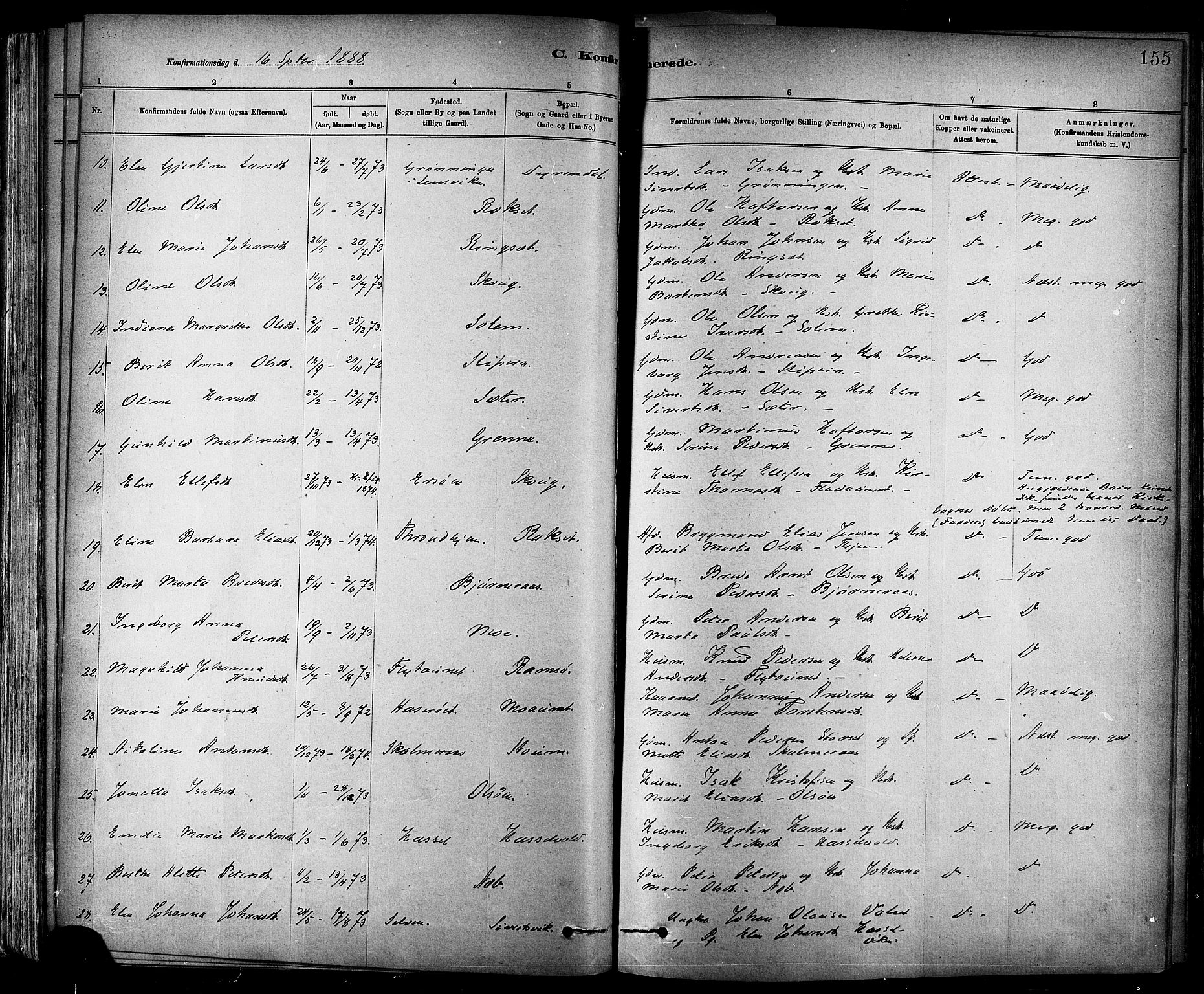 Ministerialprotokoller, klokkerbøker og fødselsregistre - Sør-Trøndelag, AV/SAT-A-1456/647/L0634: Parish register (official) no. 647A01, 1885-1896, p. 155