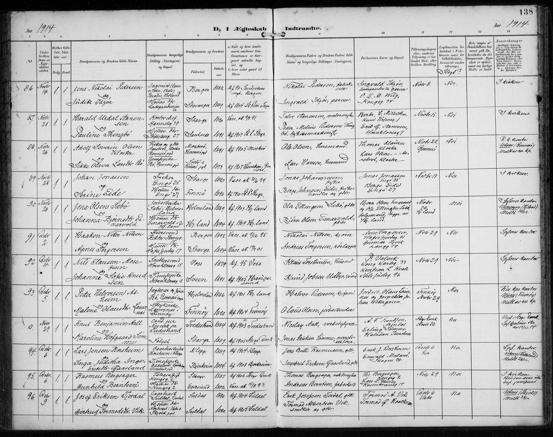 St. Petri sokneprestkontor, AV/SAST-A-101813/002/A/L0003: Parish register (official) no. A 24, 1900-1921, p. 138