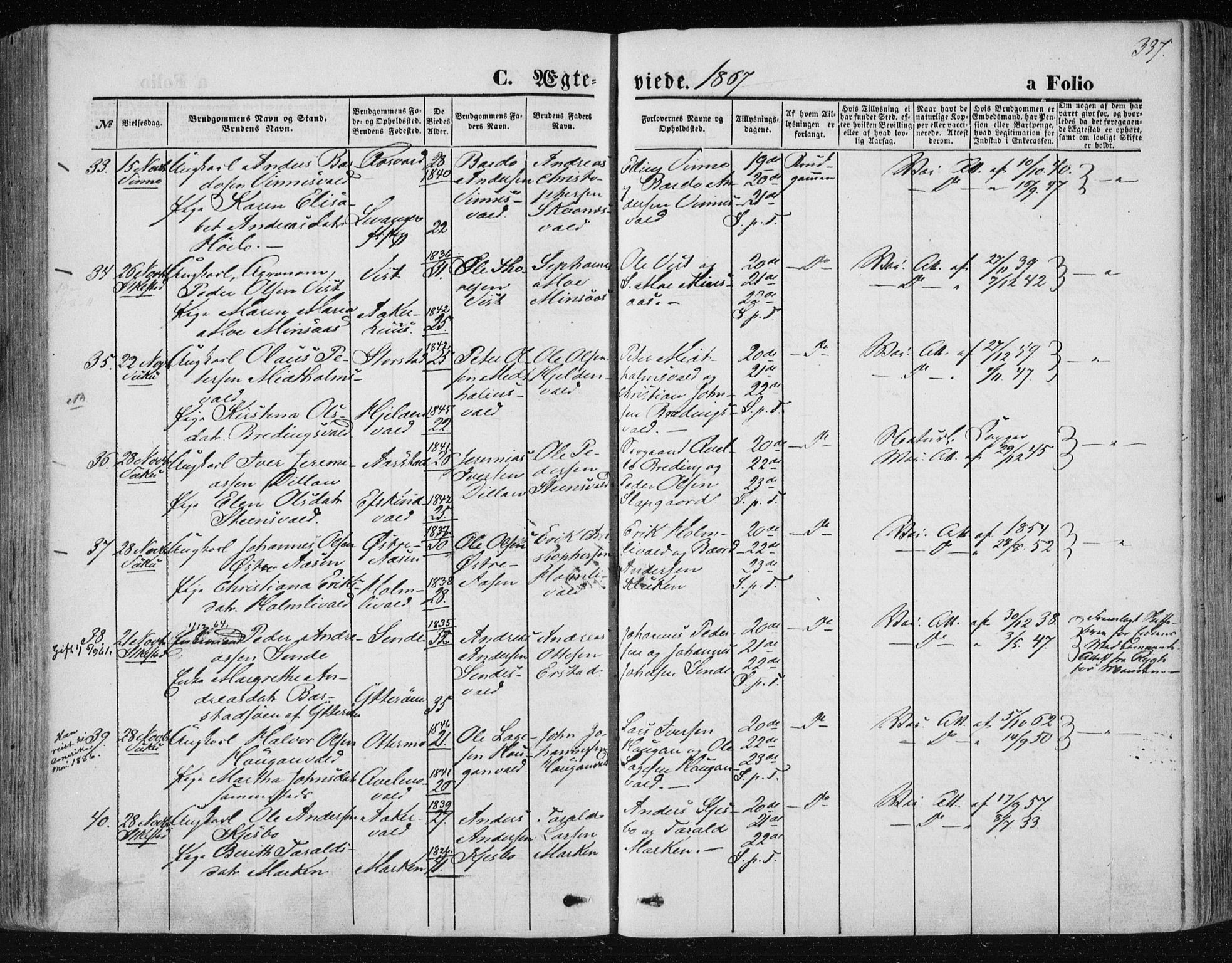Ministerialprotokoller, klokkerbøker og fødselsregistre - Nord-Trøndelag, SAT/A-1458/723/L0241: Parish register (official) no. 723A10, 1860-1869, p. 337