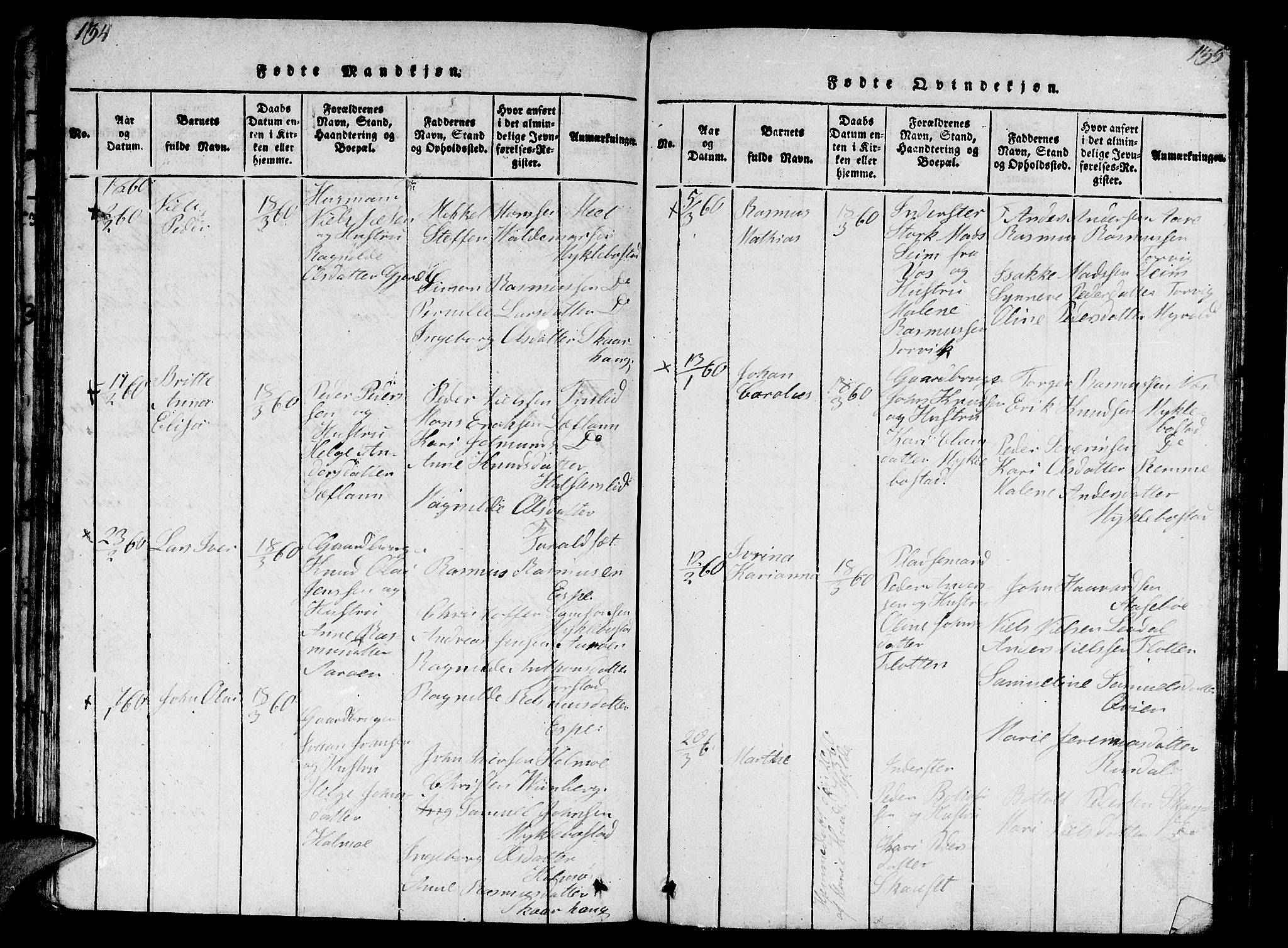 Eid sokneprestembete, AV/SAB-A-82301/H/Hab/Haba/L0001: Parish register (copy) no. A 1, 1816-1862, p. 134-135