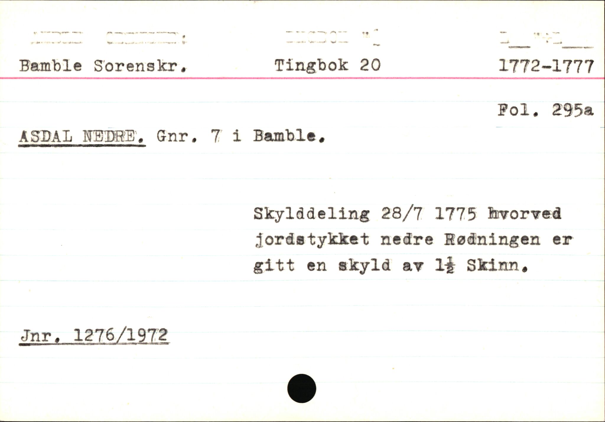 Statsarkivet i Kongsberg, AV/SAKO-A-0001/E/Ed/L0003/0001: Registerkort til avskrifter for eiendommer i Telemark / Eiendommer i Bamble kommune, 1600-1950, p. 3