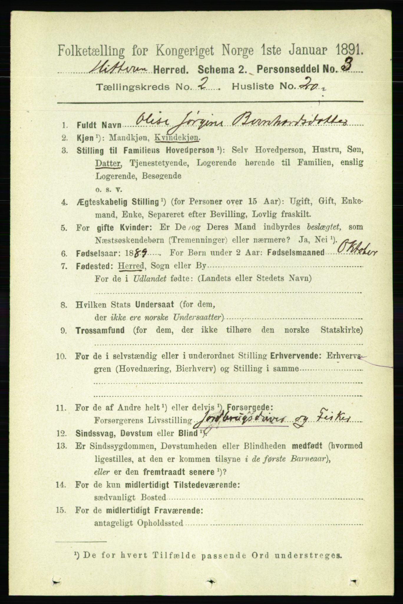 RA, 1891 census for 1617 Hitra, 1891, p. 342