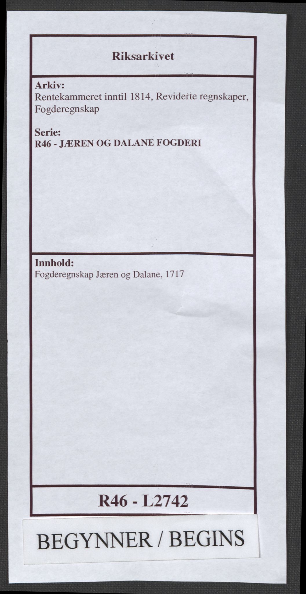 Rentekammeret inntil 1814, Reviderte regnskaper, Fogderegnskap, RA/EA-4092/R46/L2742: Fogderegnskap Jæren og Dalane, 1717, p. 1