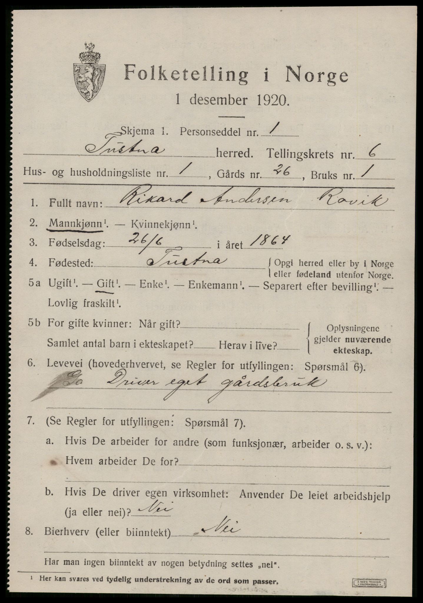 SAT, 1920 census for Tustna, 1920, p. 2683