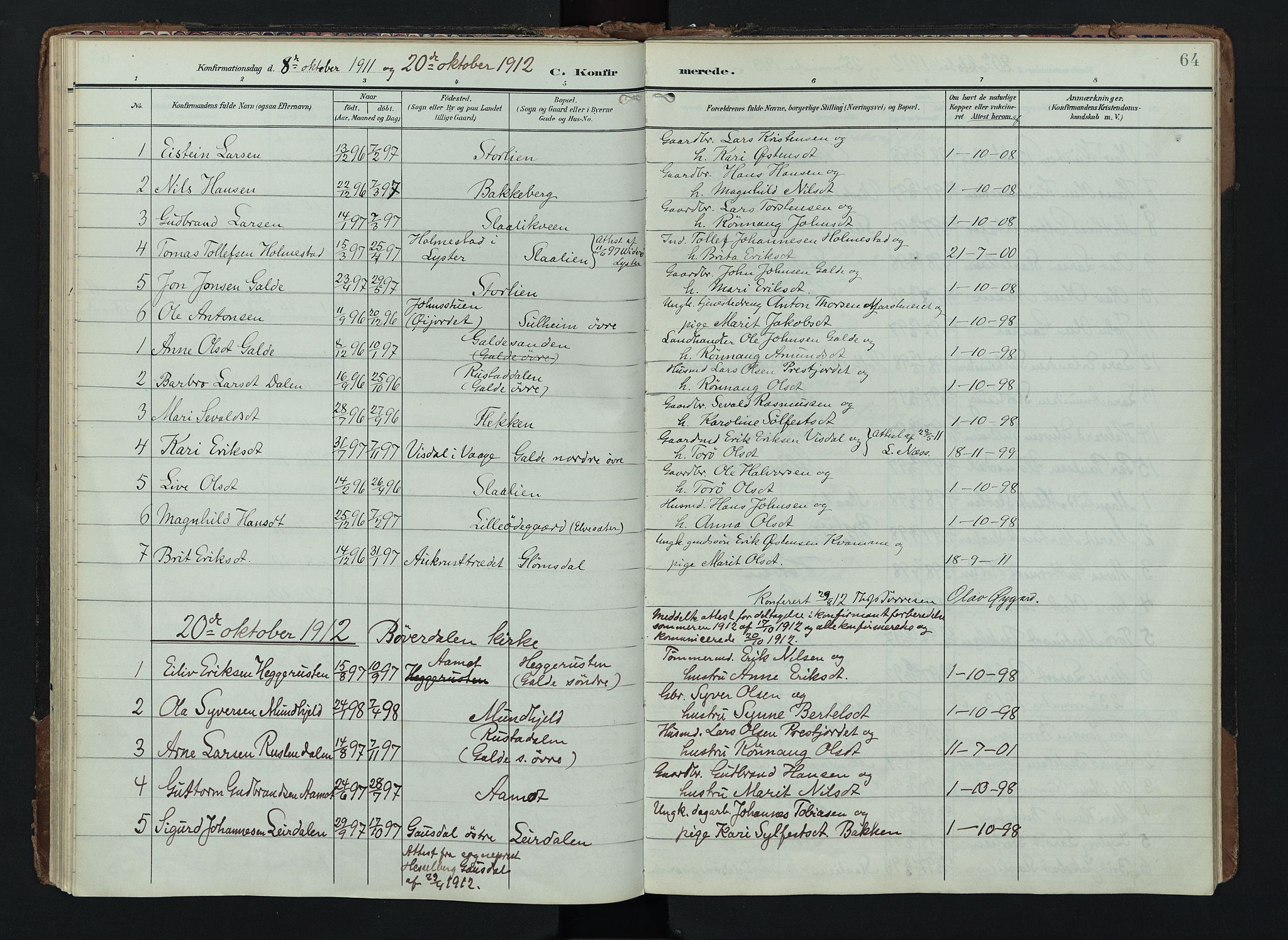 Lom prestekontor, SAH/PREST-070/K/L0012: Parish register (official) no. 12, 1904-1928, p. 64