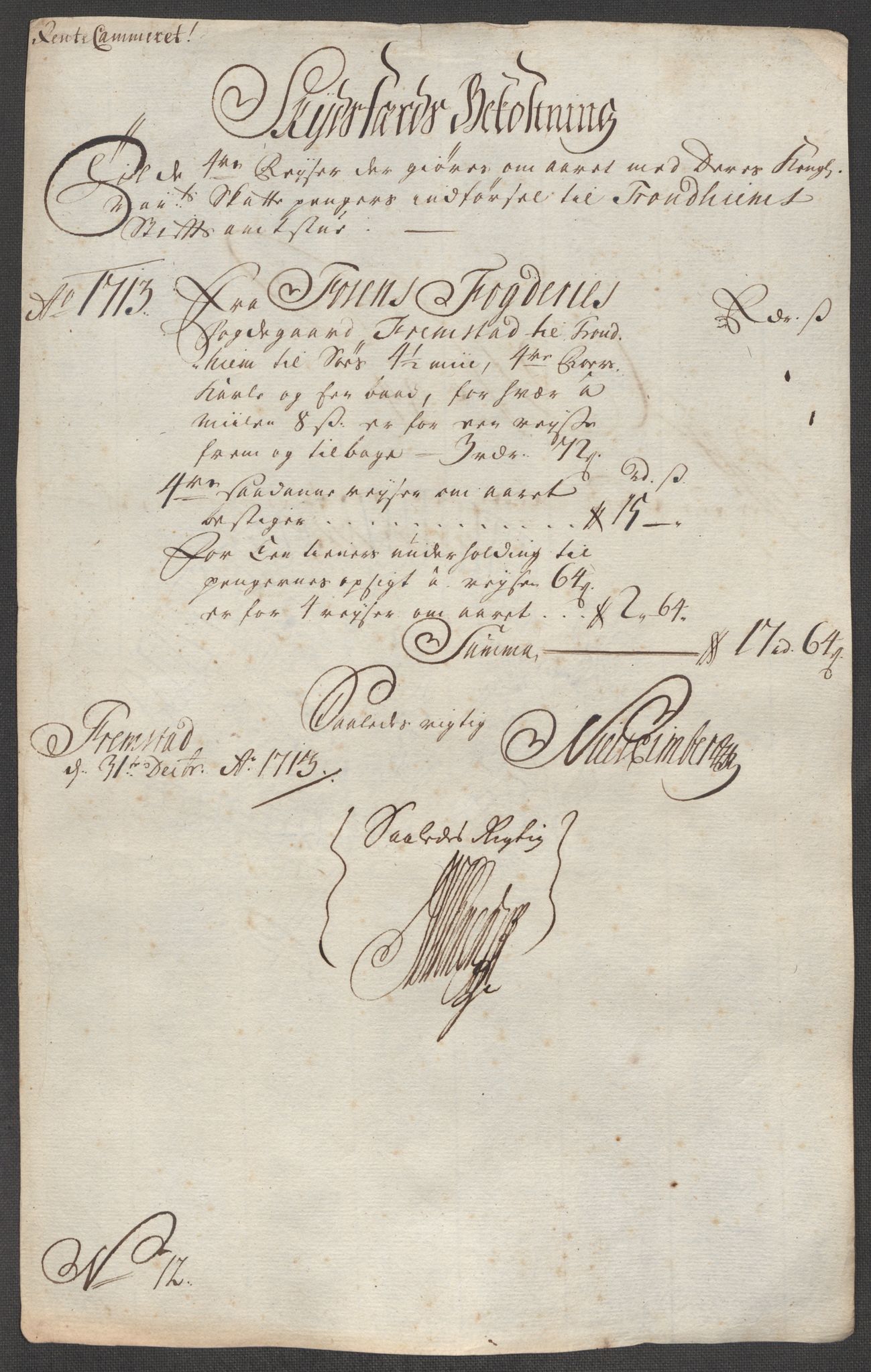 Rentekammeret inntil 1814, Reviderte regnskaper, Fogderegnskap, AV/RA-EA-4092/R57/L3861: Fogderegnskap Fosen, 1712-1713, p. 485