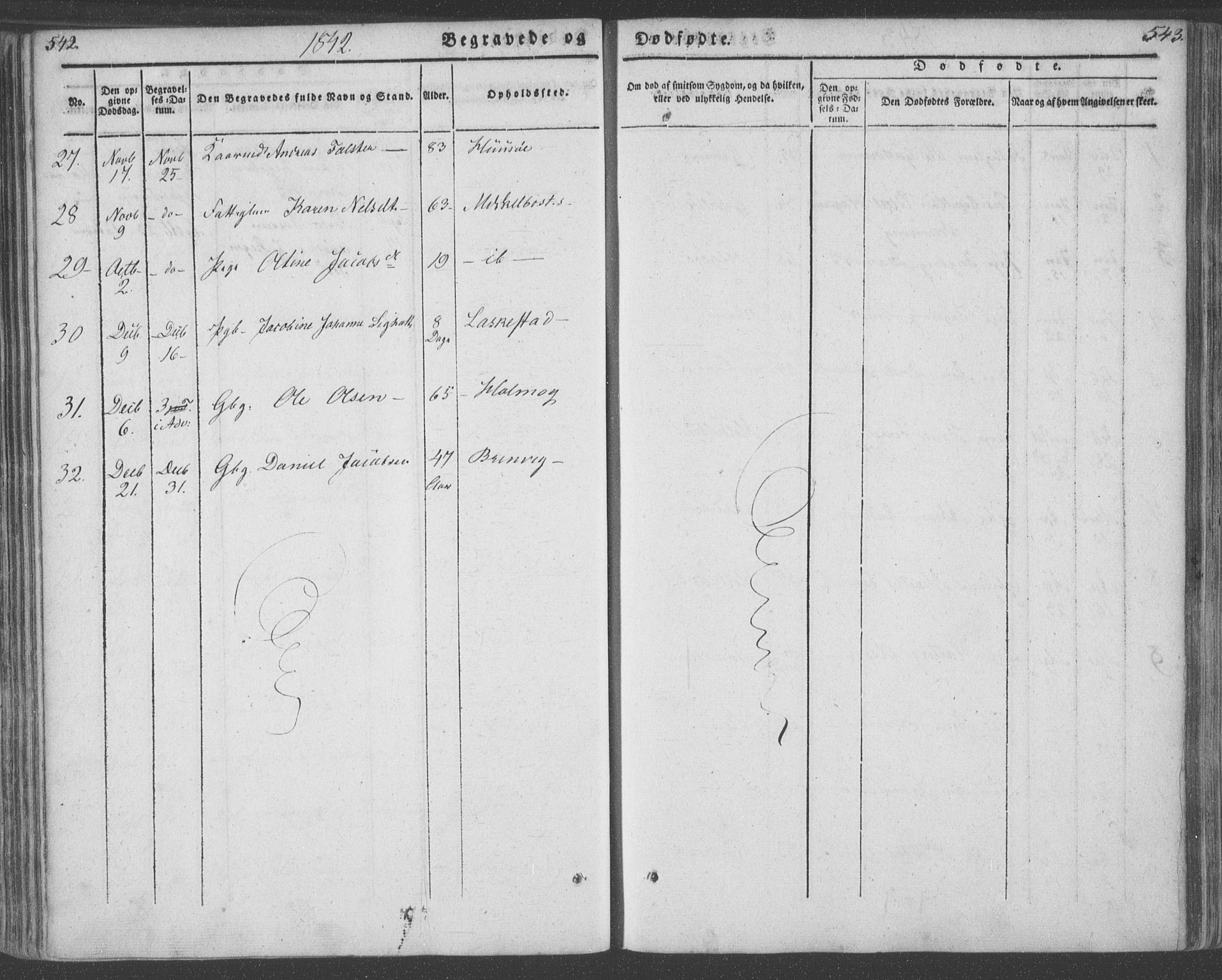 Ministerialprotokoller, klokkerbøker og fødselsregistre - Nordland, AV/SAT-A-1459/855/L0799: Parish register (official) no. 855A07, 1834-1852, p. 542-543