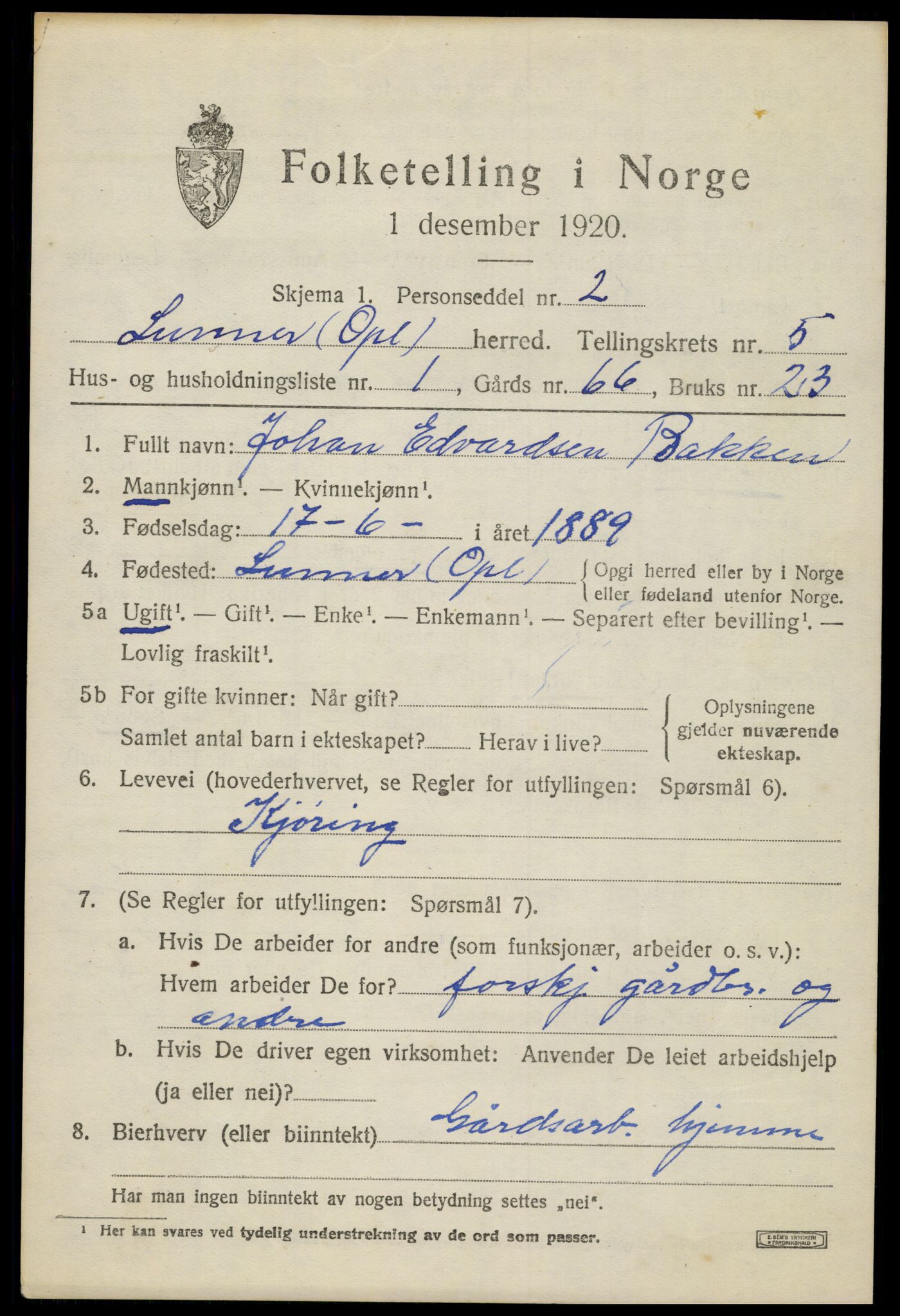 SAH, 1920 census for Lunner, 1920, p. 6917