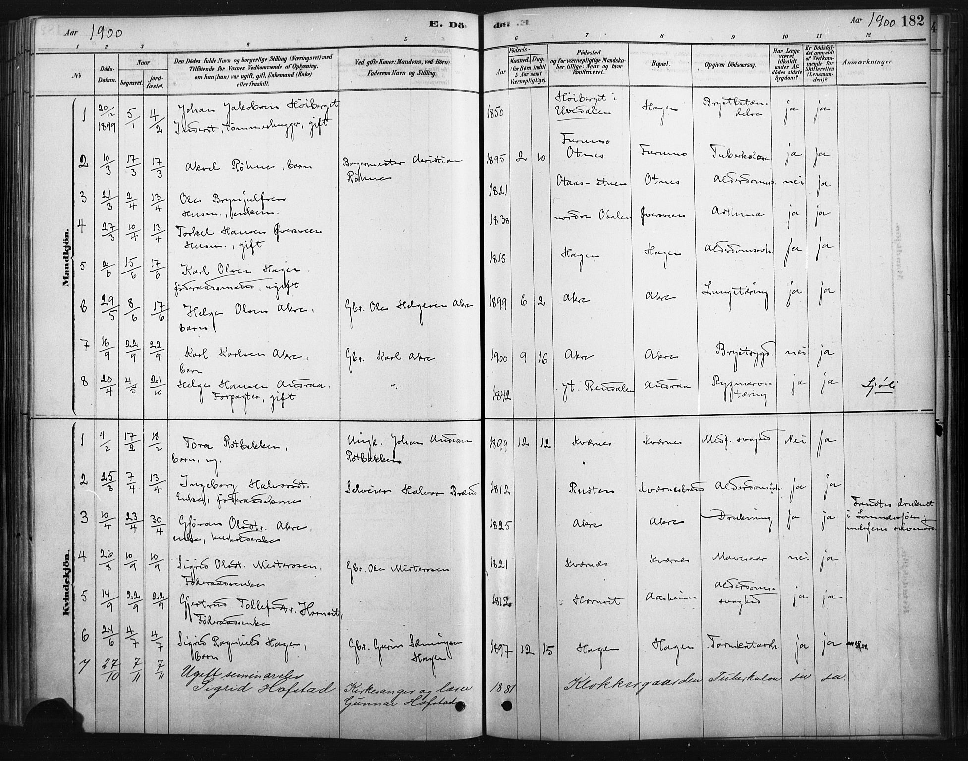 Rendalen prestekontor, SAH/PREST-054/H/Ha/Haa/L0010: Parish register (official) no. 10, 1878-1901, p. 182