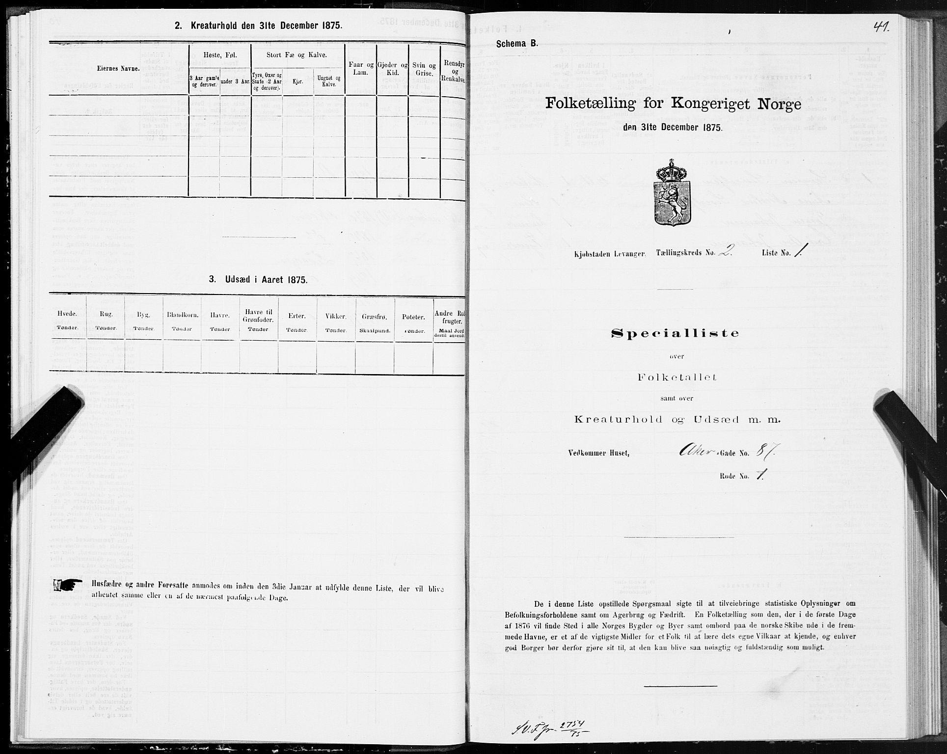 SAT, 1875 census for 1701B Levanger/Levanger, 1875, p. 41