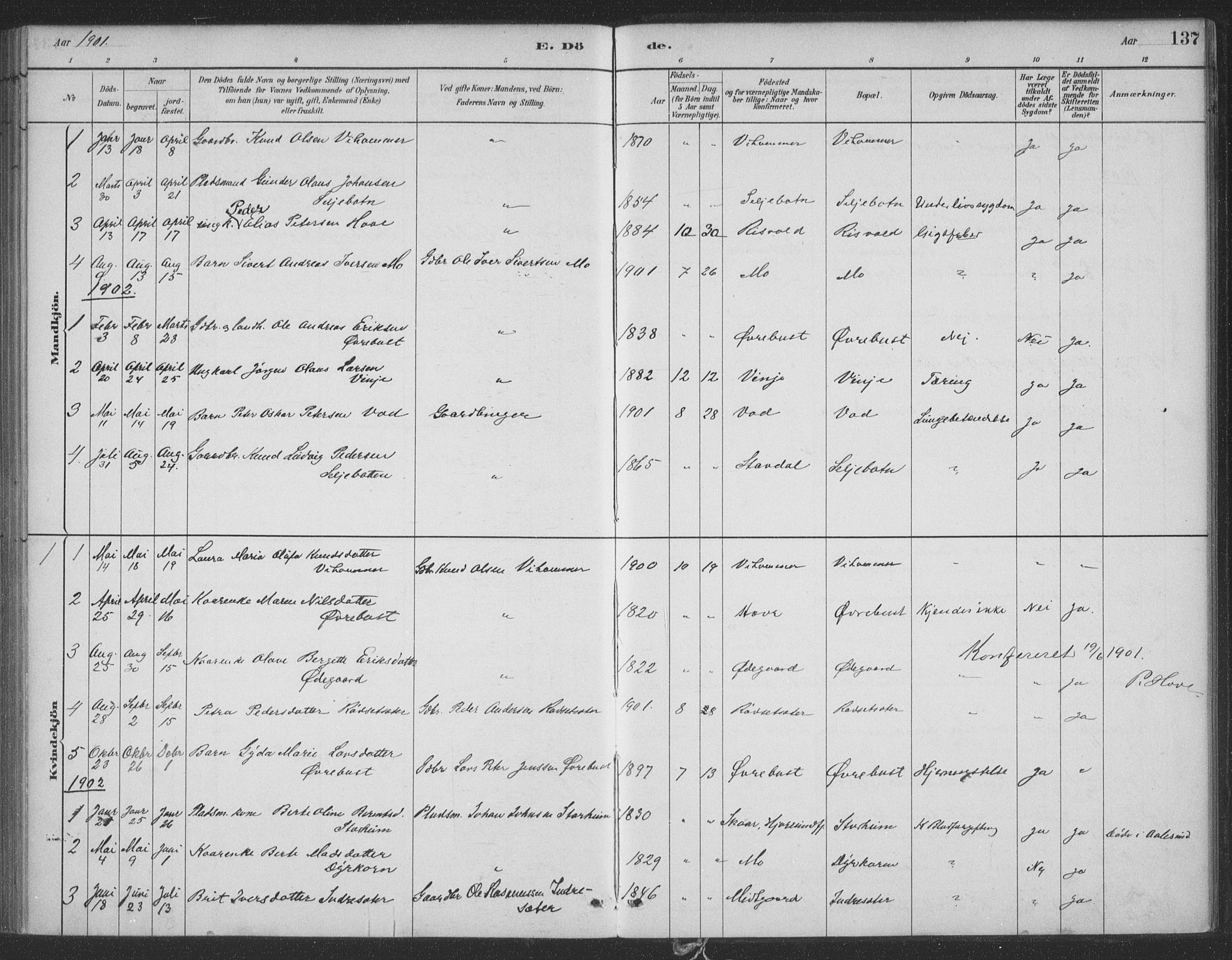 Ministerialprotokoller, klokkerbøker og fødselsregistre - Møre og Romsdal, AV/SAT-A-1454/521/L0299: Parish register (official) no. 521A01, 1882-1907, p. 137