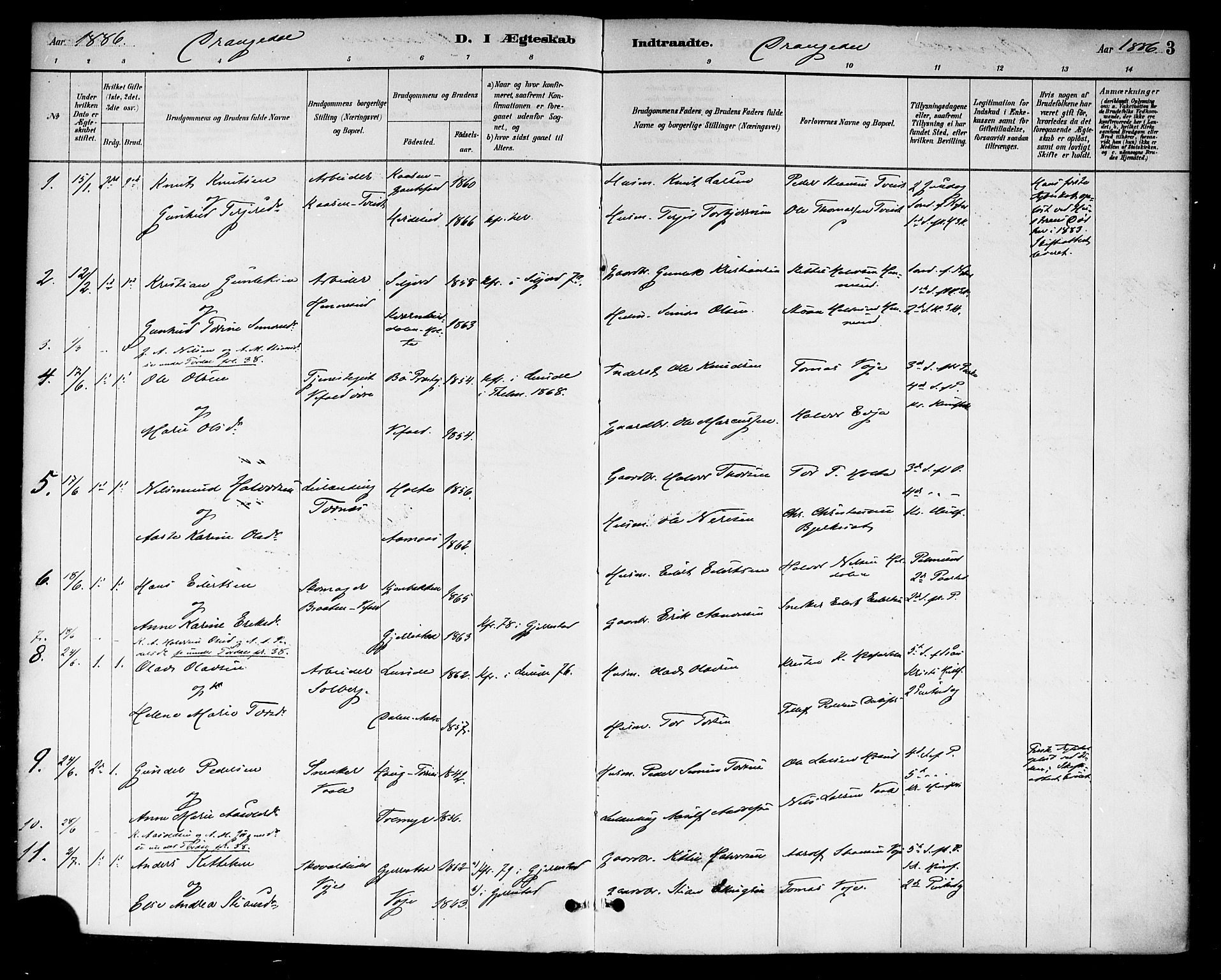 Drangedal kirkebøker, SAKO/A-258/F/Fa/L0011: Parish register (official) no. 11 /1, 1885-1894, p. 3