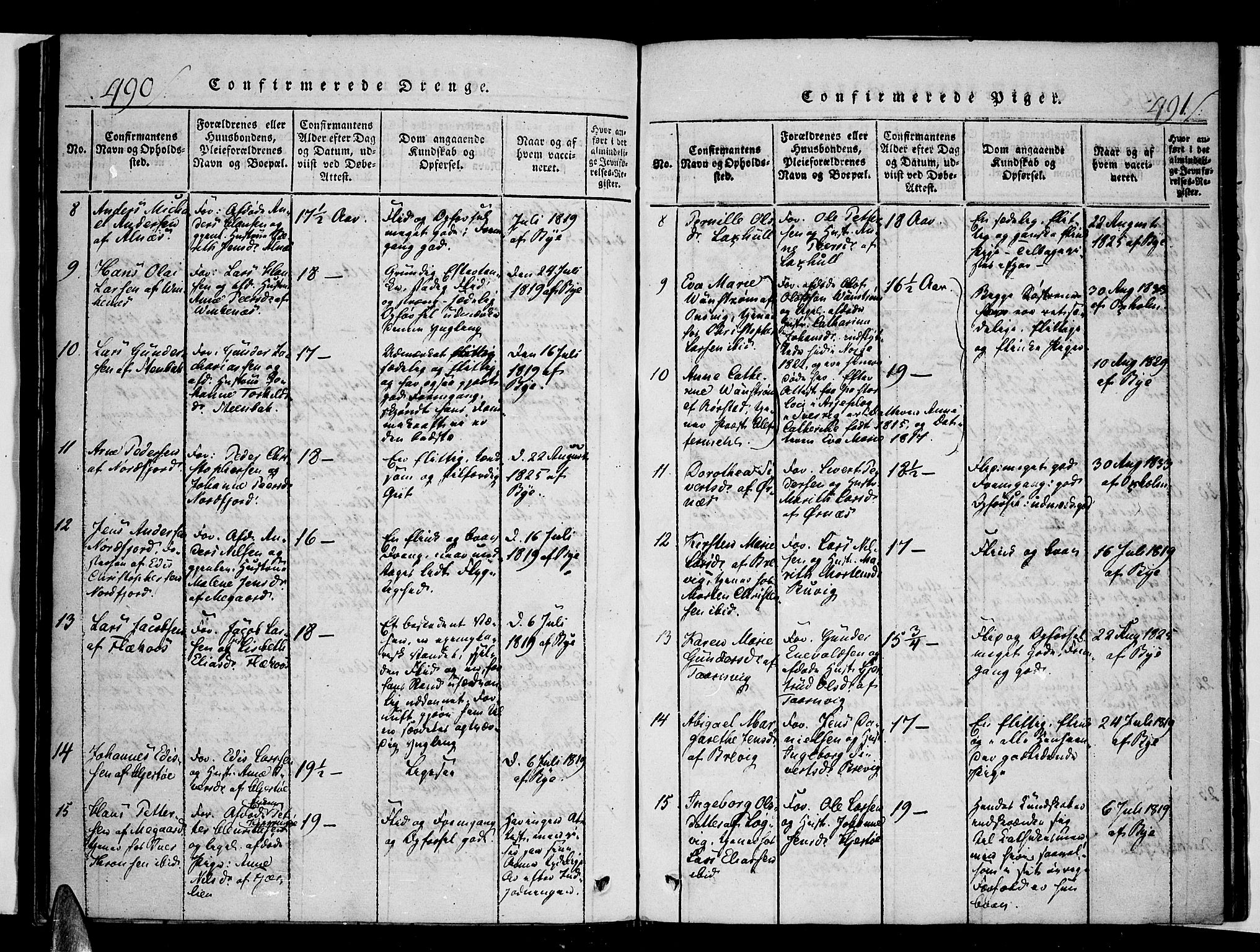 Ministerialprotokoller, klokkerbøker og fødselsregistre - Nordland, AV/SAT-A-1459/853/L0768: Parish register (official) no. 853A07, 1821-1836, p. 490-491