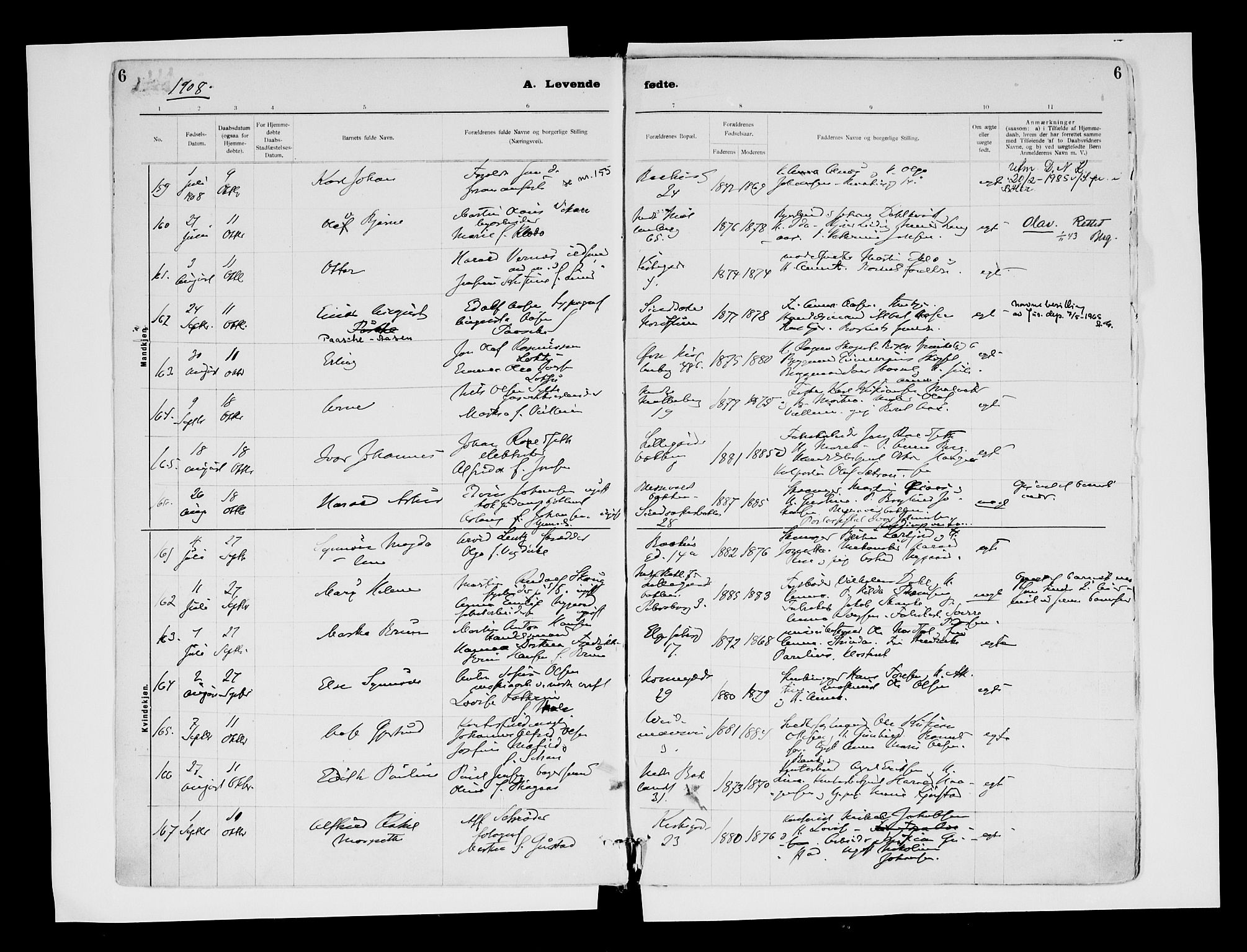 Ministerialprotokoller, klokkerbøker og fødselsregistre - Sør-Trøndelag, AV/SAT-A-1456/604/L0203: Parish register (official) no. 604A23, 1908-1916, p. 6