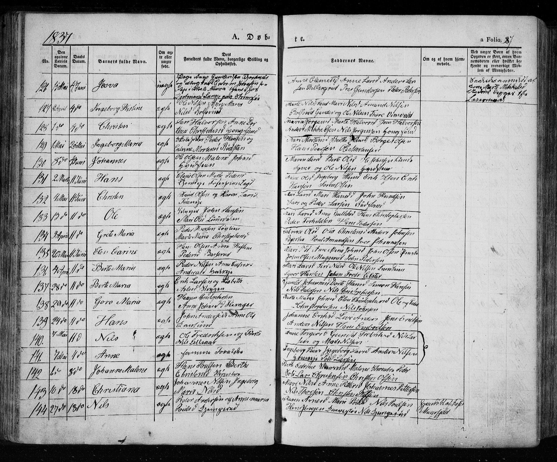 Eiker kirkebøker, SAKO/A-4/F/Fa/L0013a: Parish register (official) no. I 13A, 1832-1845, p. 87