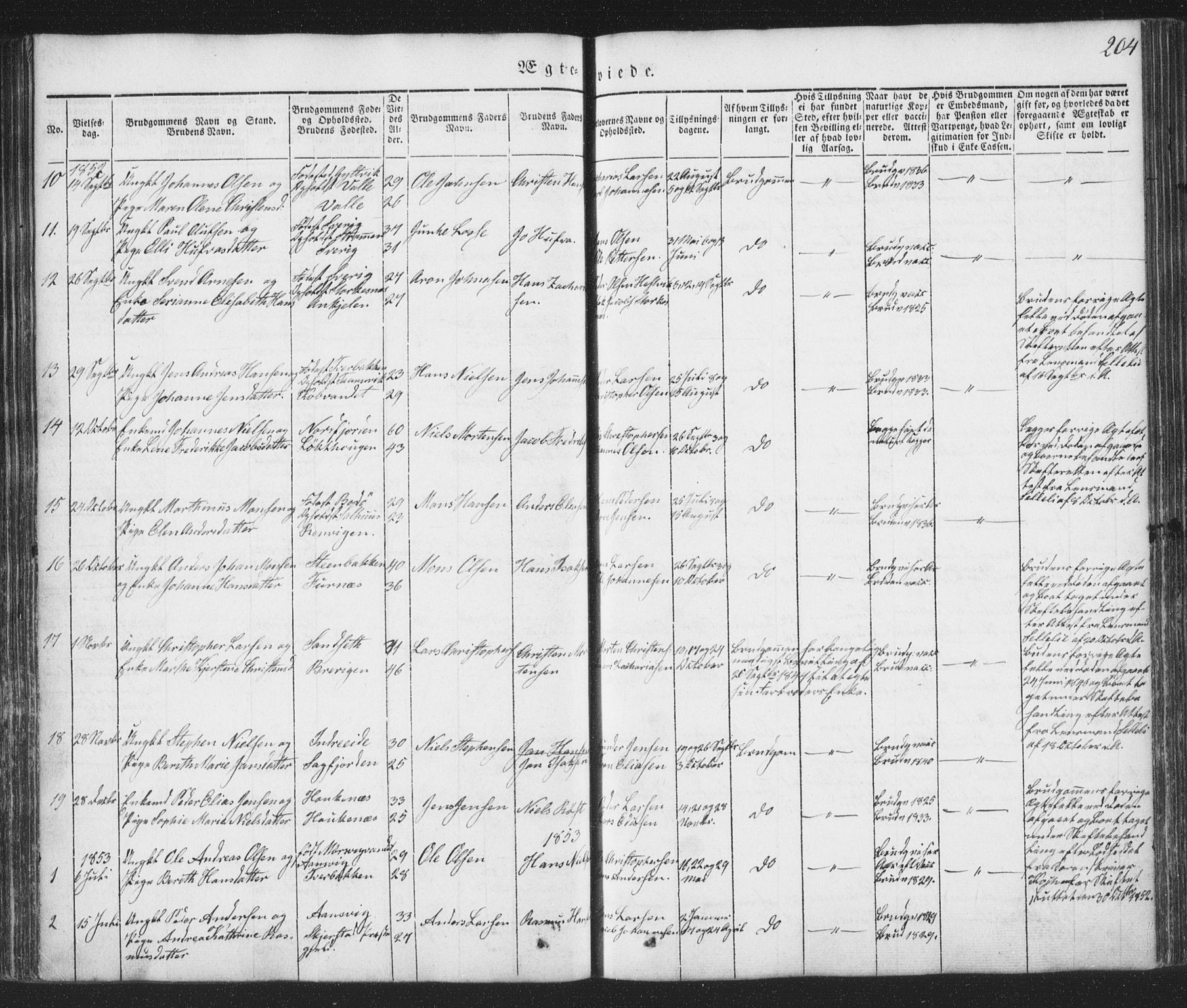 Ministerialprotokoller, klokkerbøker og fødselsregistre - Nordland, SAT/A-1459/853/L0769: Parish register (official) no. 853A08, 1836-1856, p. 204