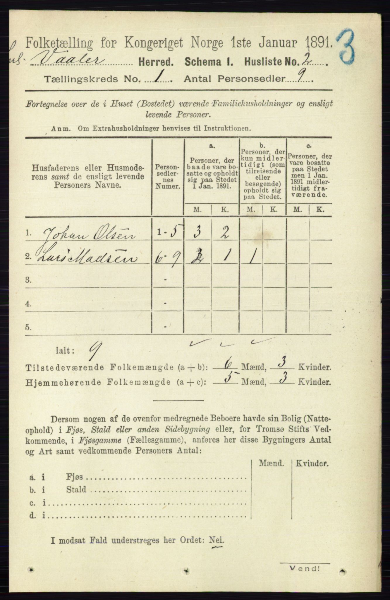 RA, 1891 census for 0137 Våler, 1891, p. 22