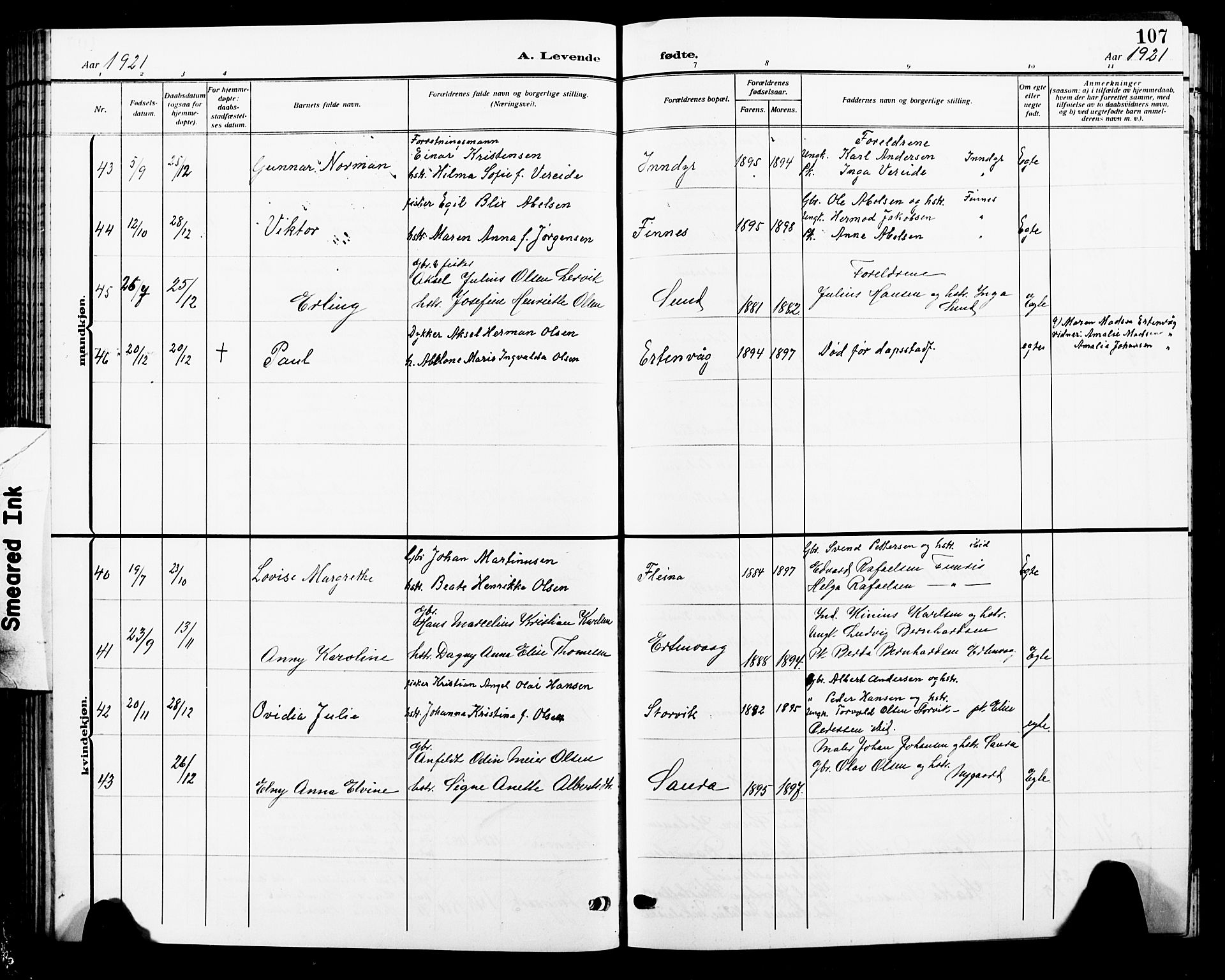 Ministerialprotokoller, klokkerbøker og fødselsregistre - Nordland, SAT/A-1459/805/L0110: Parish register (copy) no. 805C06, 1909-1924, p. 107