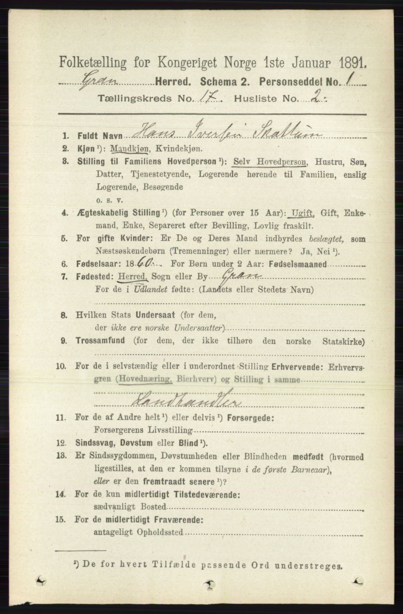 RA, 1891 census for 0534 Gran, 1891, p. 8741