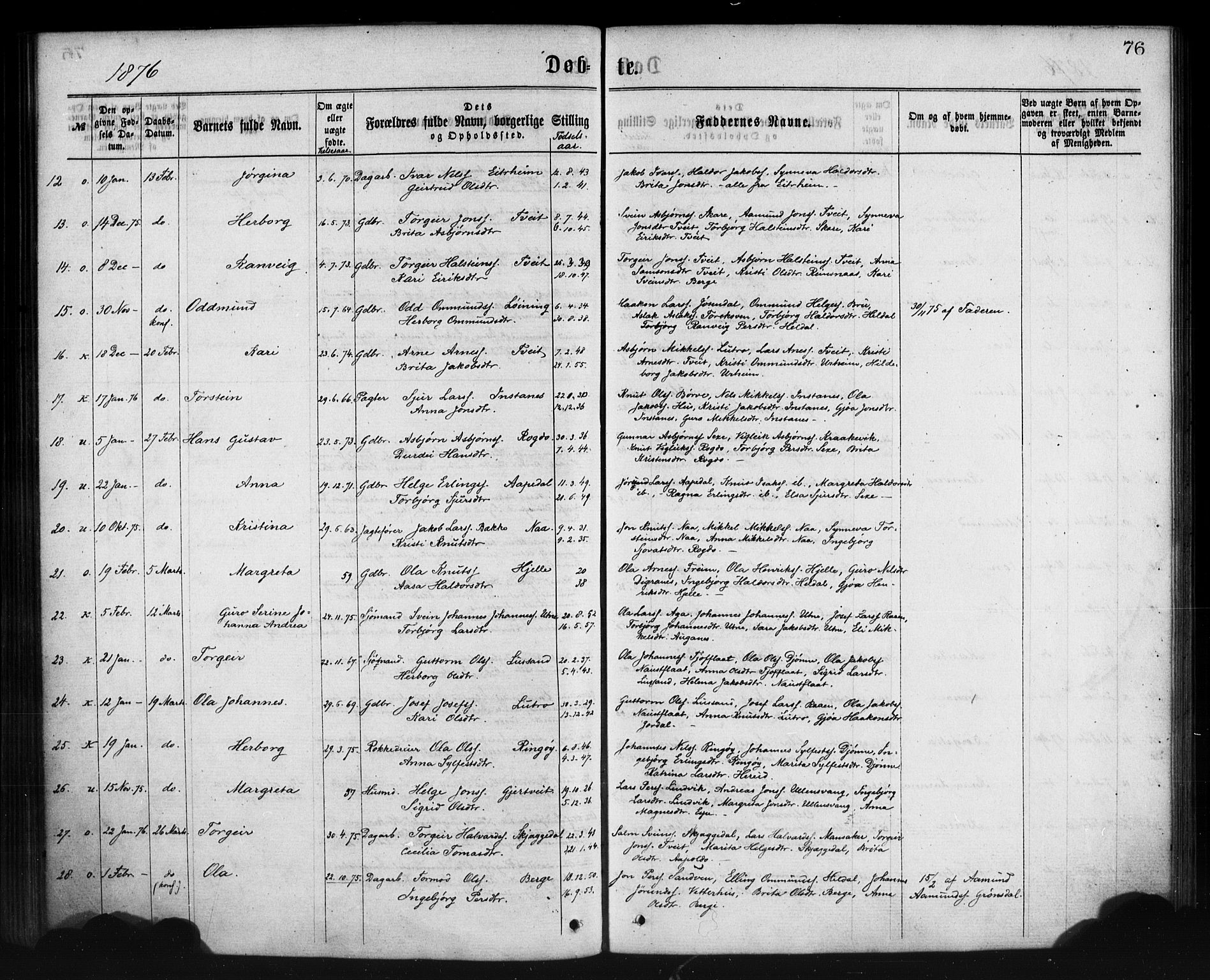 Ullensvang sokneprestembete, SAB/A-78701/H/Haa: Parish register (official) no. A 12, 1867-1881, p. 76