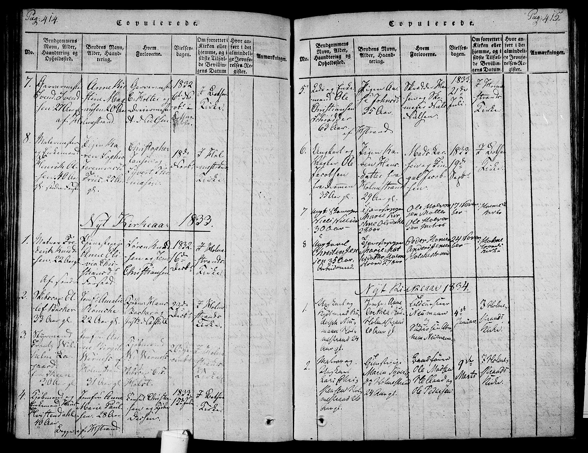 Holmestrand kirkebøker, SAKO/A-346/F/Fa/L0001: Parish register (official) no. 1, 1814-1840, p. 414-415