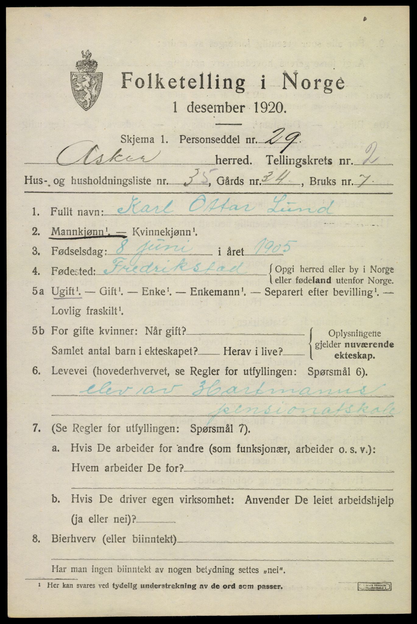 SAO, 1920 census for Asker, 1920, p. 5942