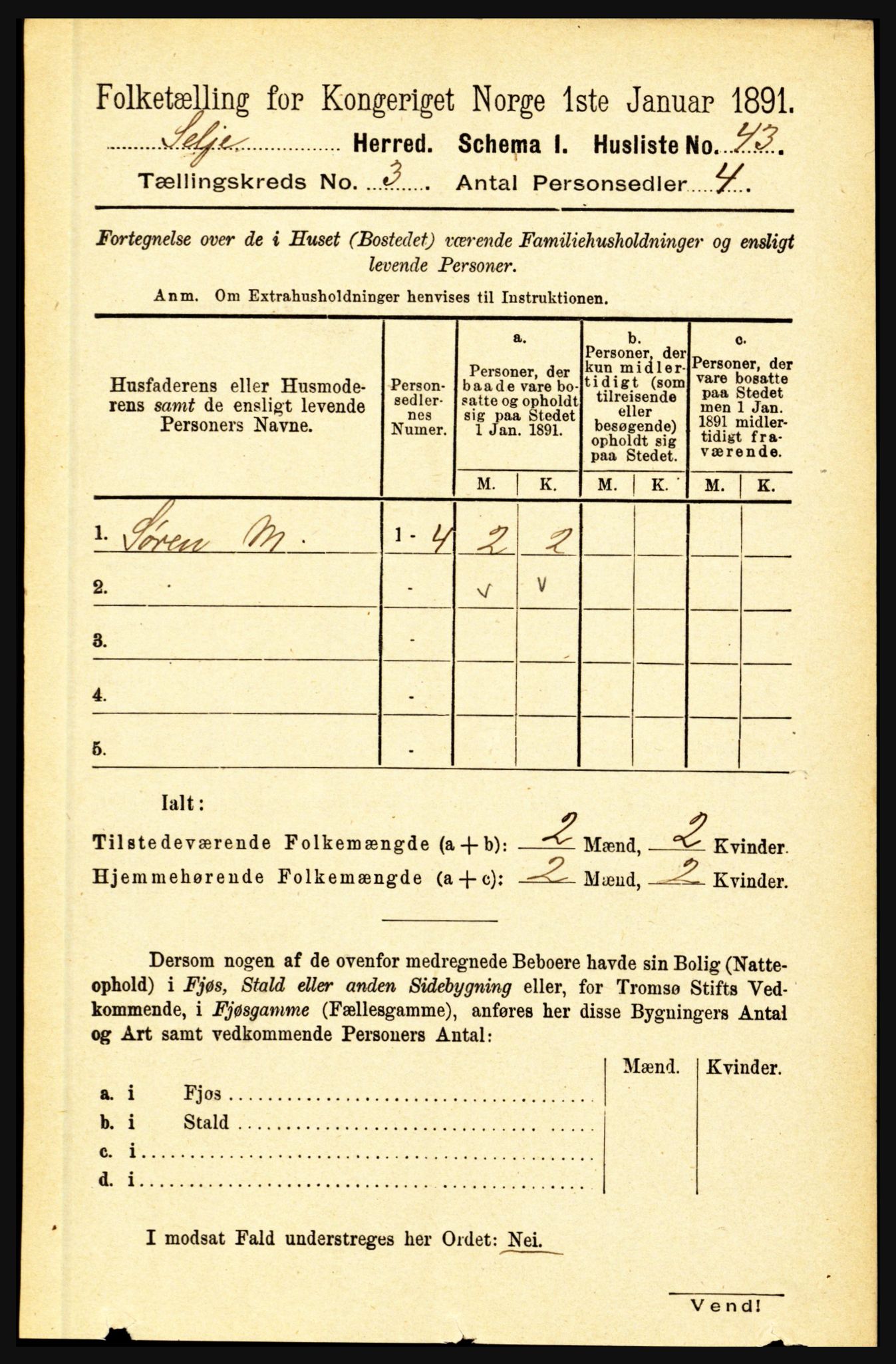 RA, 1891 census for 1441 Selje, 1891, p. 629