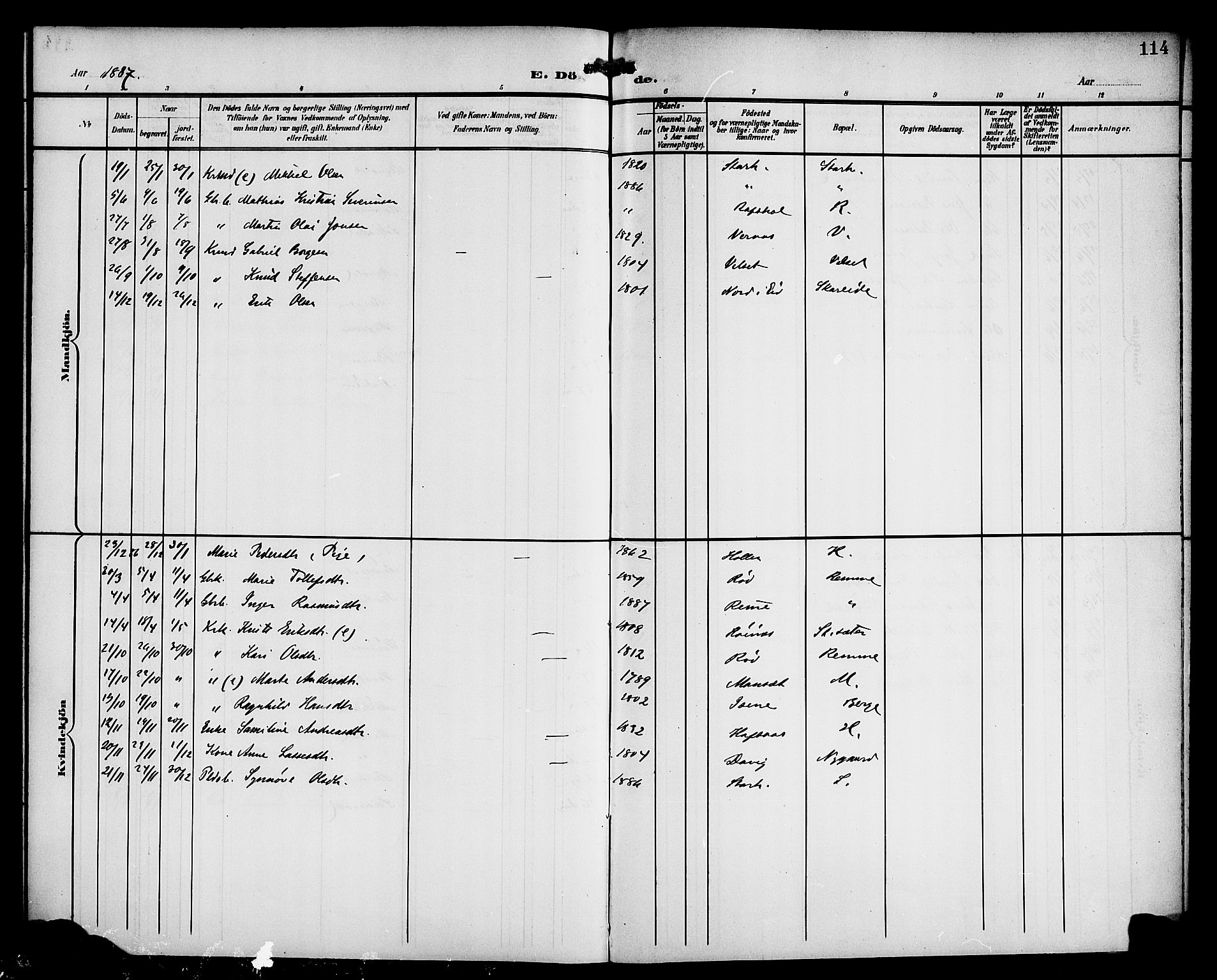 Eid sokneprestembete, SAB/A-82301/H/Haa/Haac/L0001: Parish register (official) no. C 1, 1879-1899, p. 114