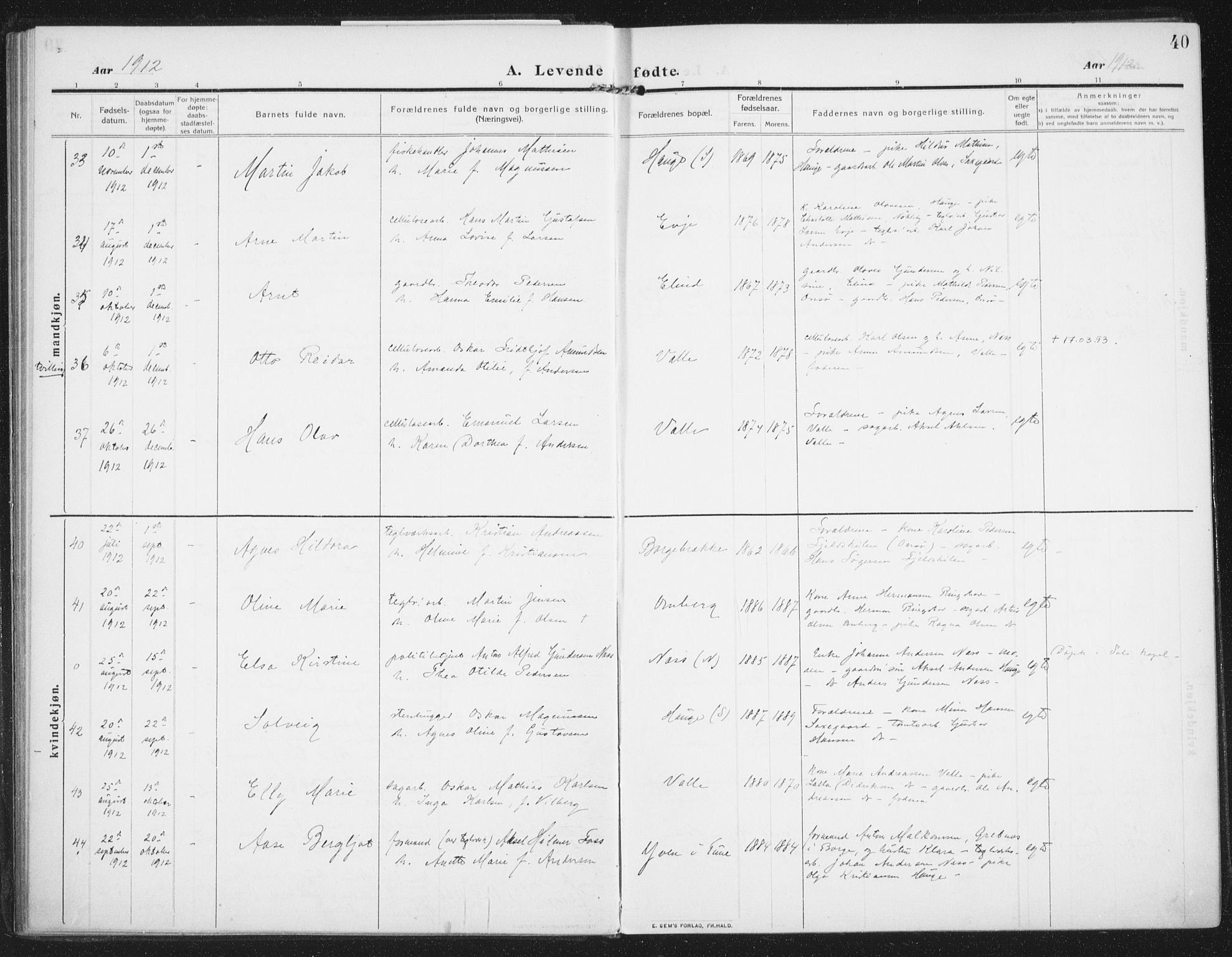 Rolvsøy prestekontor Kirkebøker, AV/SAO-A-2004/F/Fa/L0002: Parish register (official) no. 2, 1909-1917, p. 40