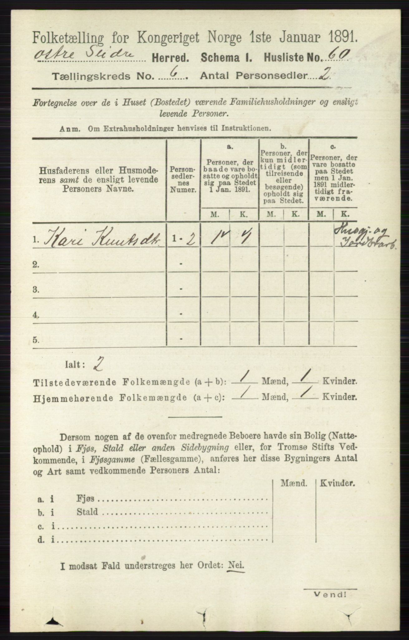 RA, 1891 census for 0544 Øystre Slidre, 1891, p. 1800