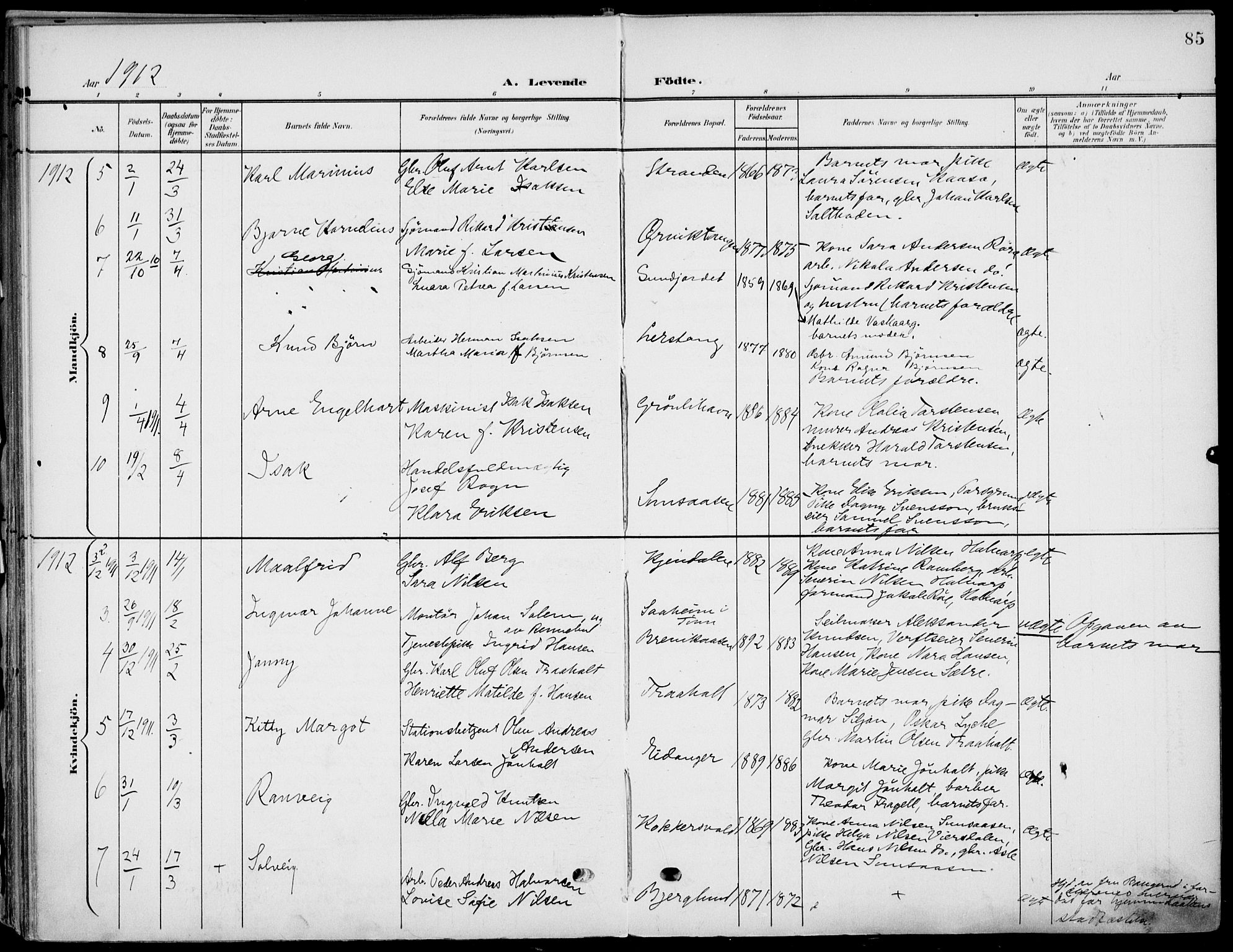 Eidanger kirkebøker, SAKO/A-261/F/Fa/L0013: Parish register (official) no. 13, 1900-1913, p. 85