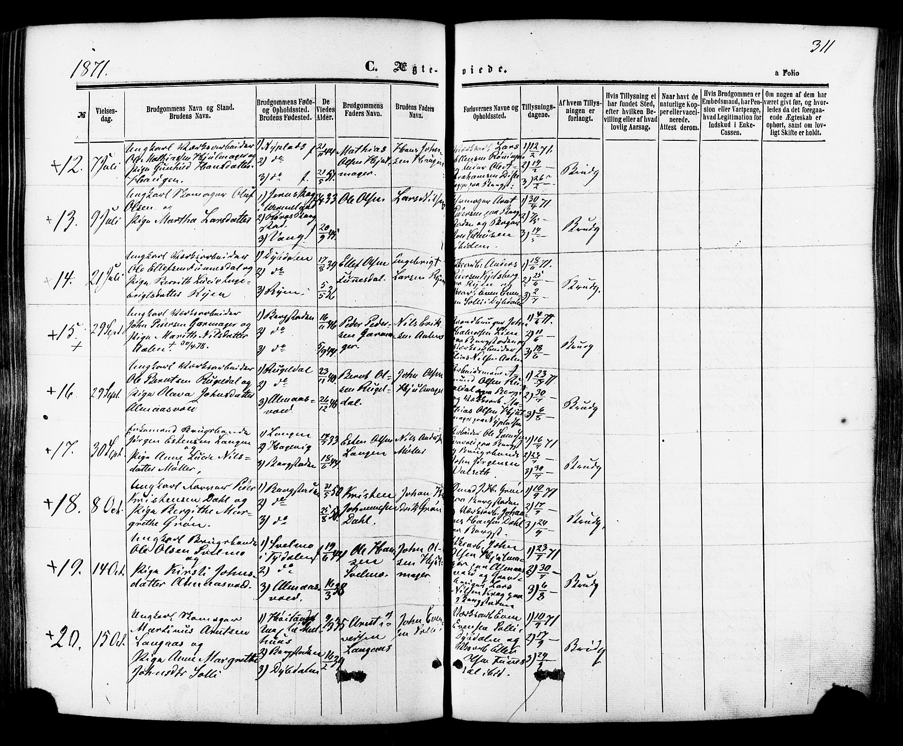 Ministerialprotokoller, klokkerbøker og fødselsregistre - Sør-Trøndelag, SAT/A-1456/681/L0932: Parish register (official) no. 681A10, 1860-1878, p. 311