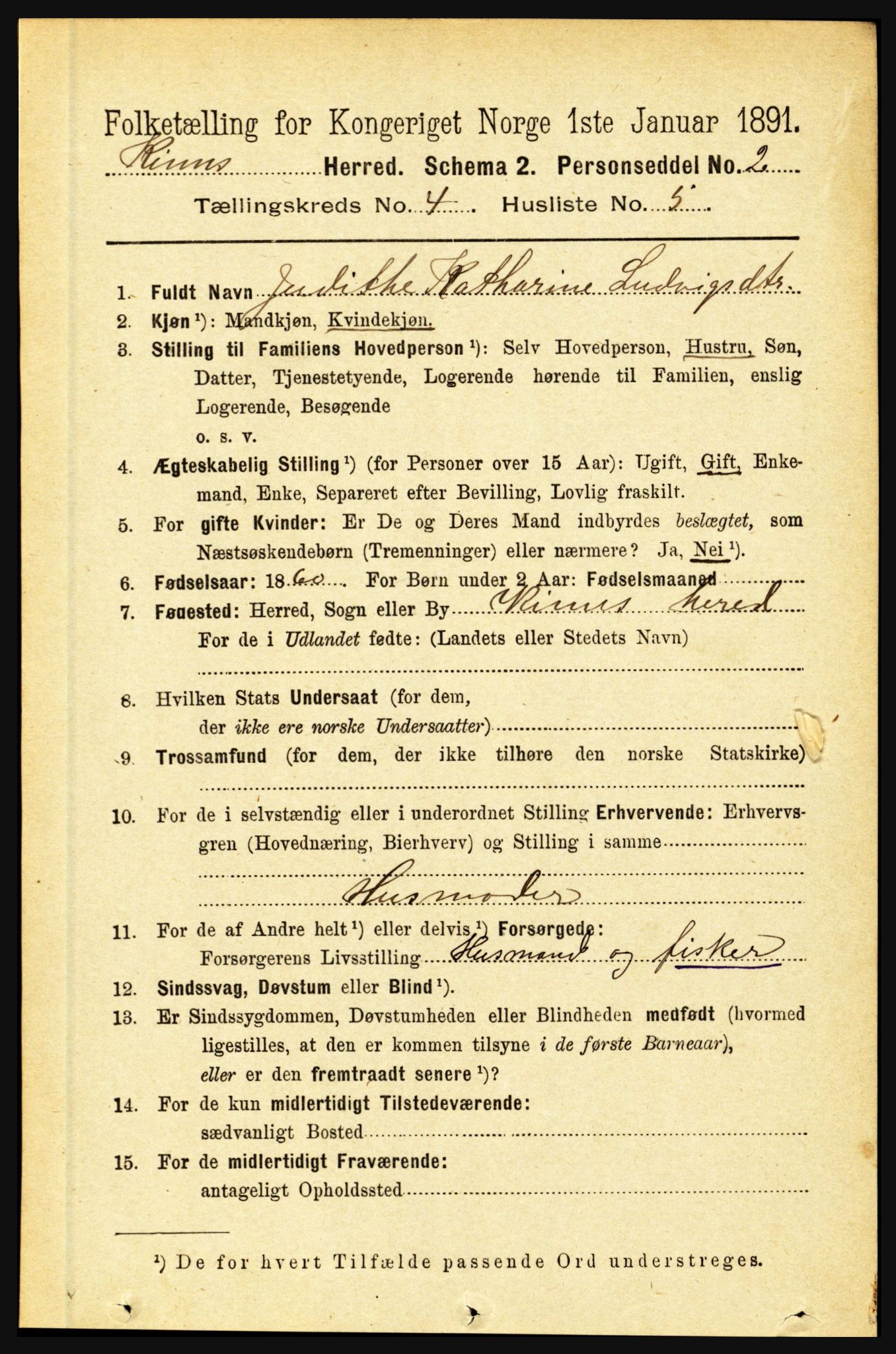 RA, 1891 census for 1437 Kinn, 1891, p. 1351