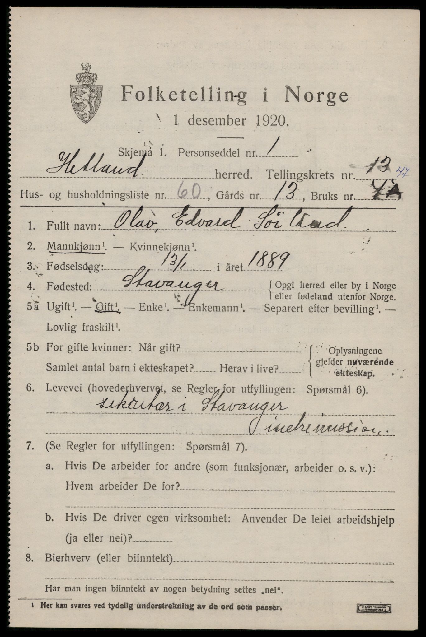 SAST, 1920 census for Hetland, 1920, p. 22207