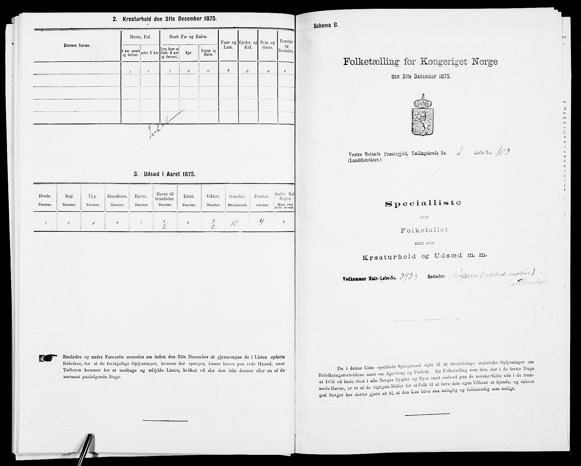 SAK, 1875 census for 0926L Vestre Moland/Vestre Moland, 1875, p. 386