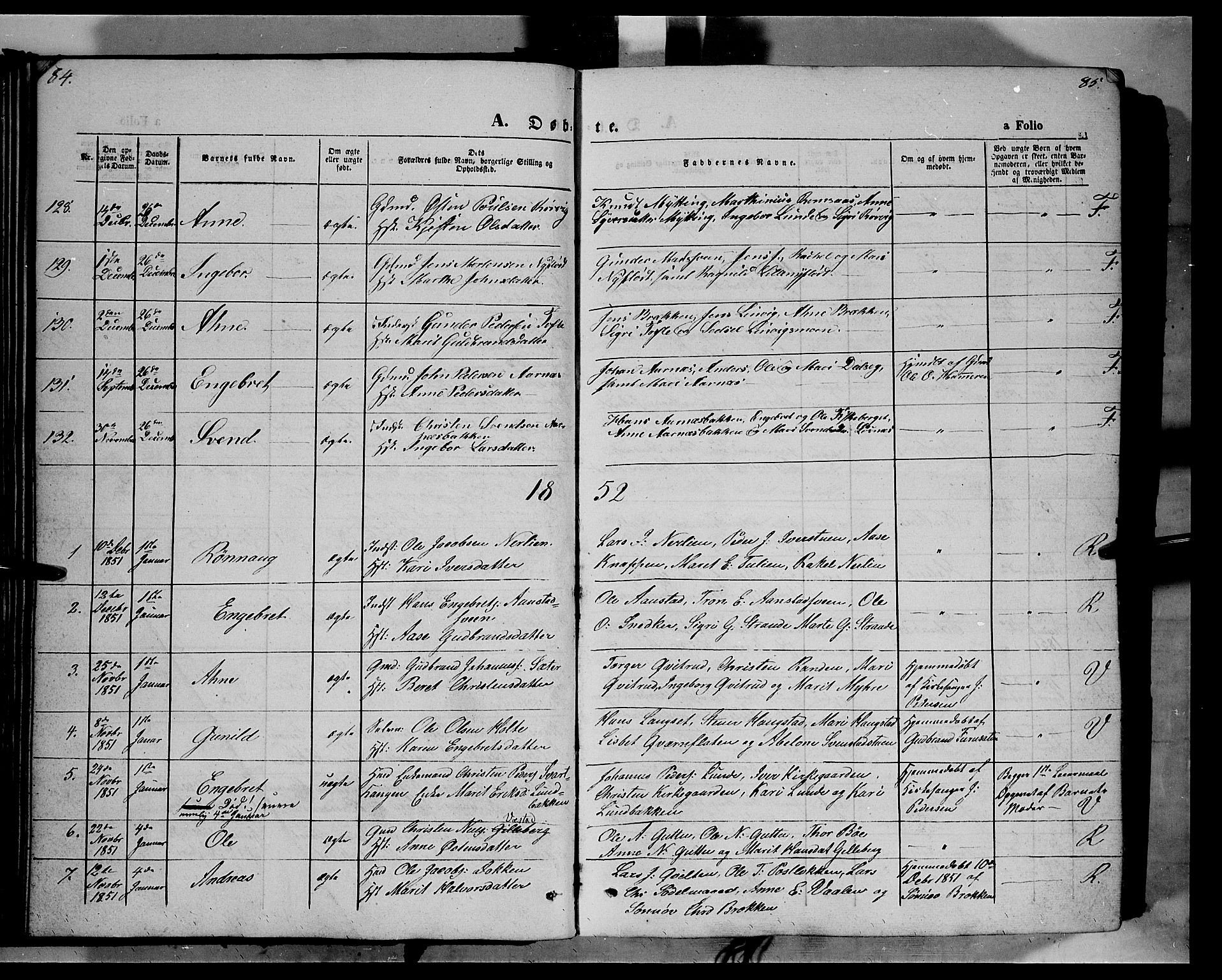 Ringebu prestekontor, SAH/PREST-082/H/Ha/Haa/L0006: Parish register (official) no. 6, 1848-1859, p. 84-85