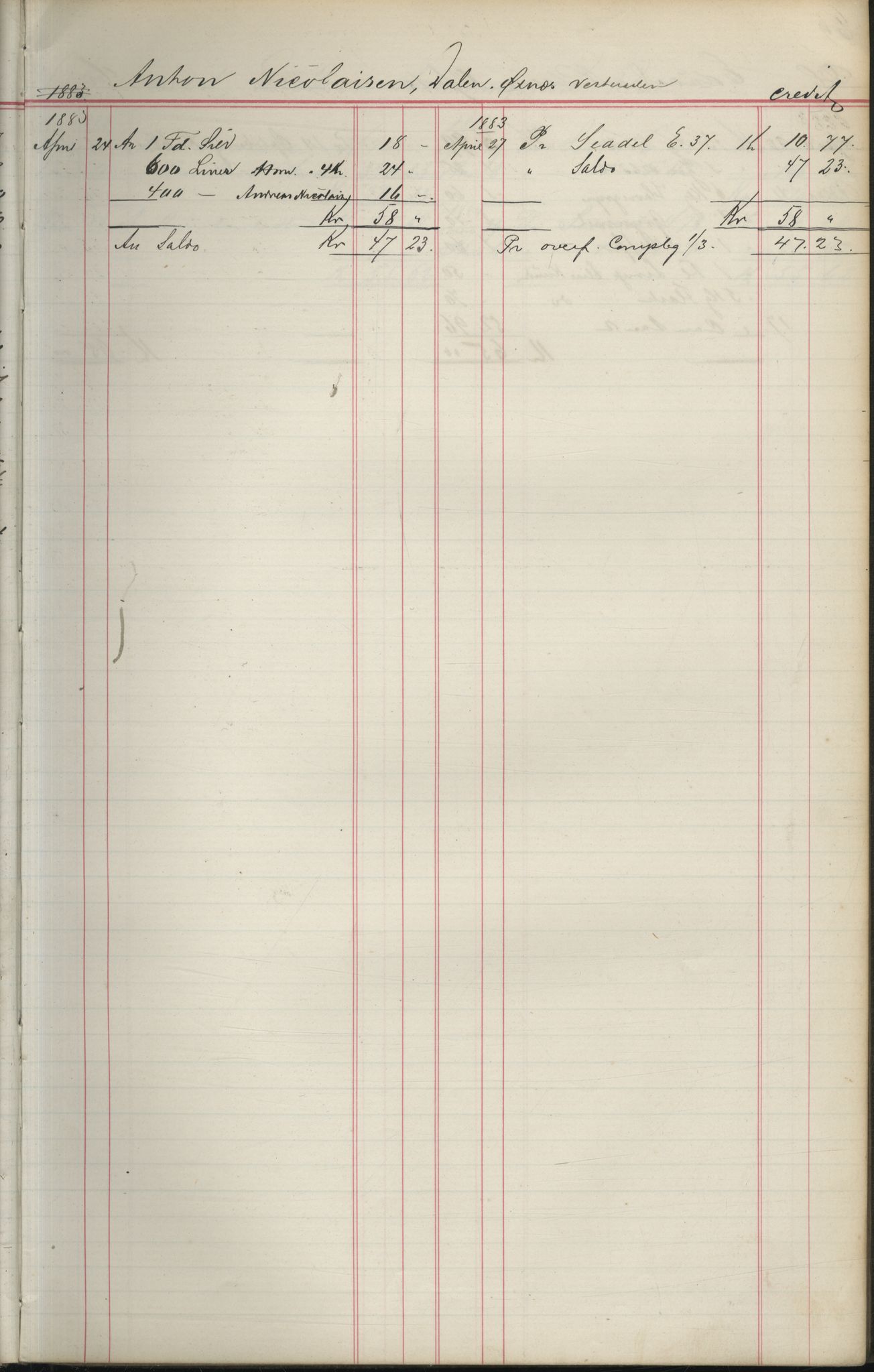 Brodtkorb handel A/S, VAMU/A-0001/F/Fa/L0004/0001: Kompanibøker. Utensogns / Compagnibog for Udensogns Fiskere No 15. Fra A - H, 1882-1895, p. 68