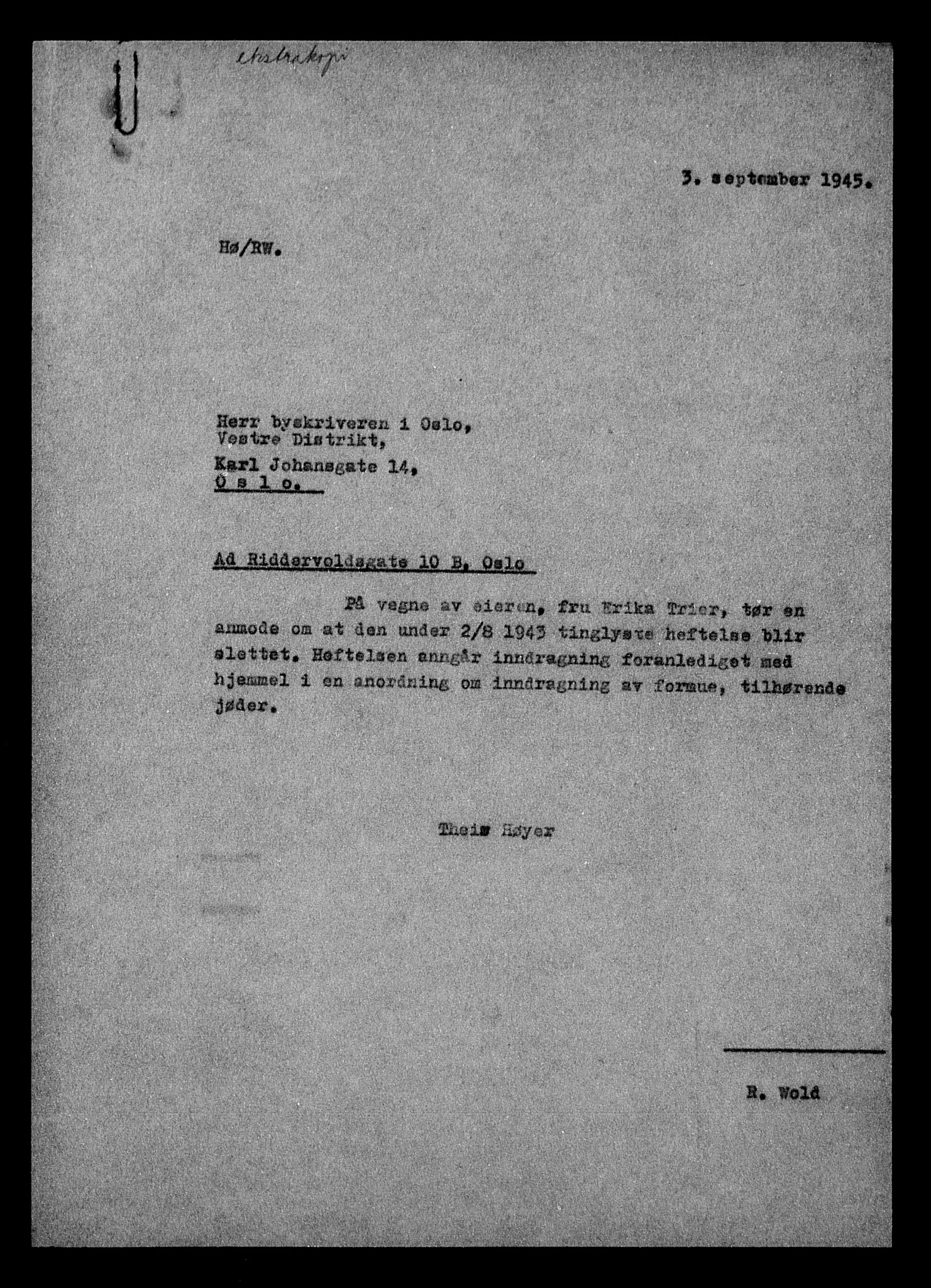 Justisdepartementet, Tilbakeføringskontoret for inndratte formuer, AV/RA-S-1564/H/Hc/Hcc/L0984: --, 1945-1947, p. 476