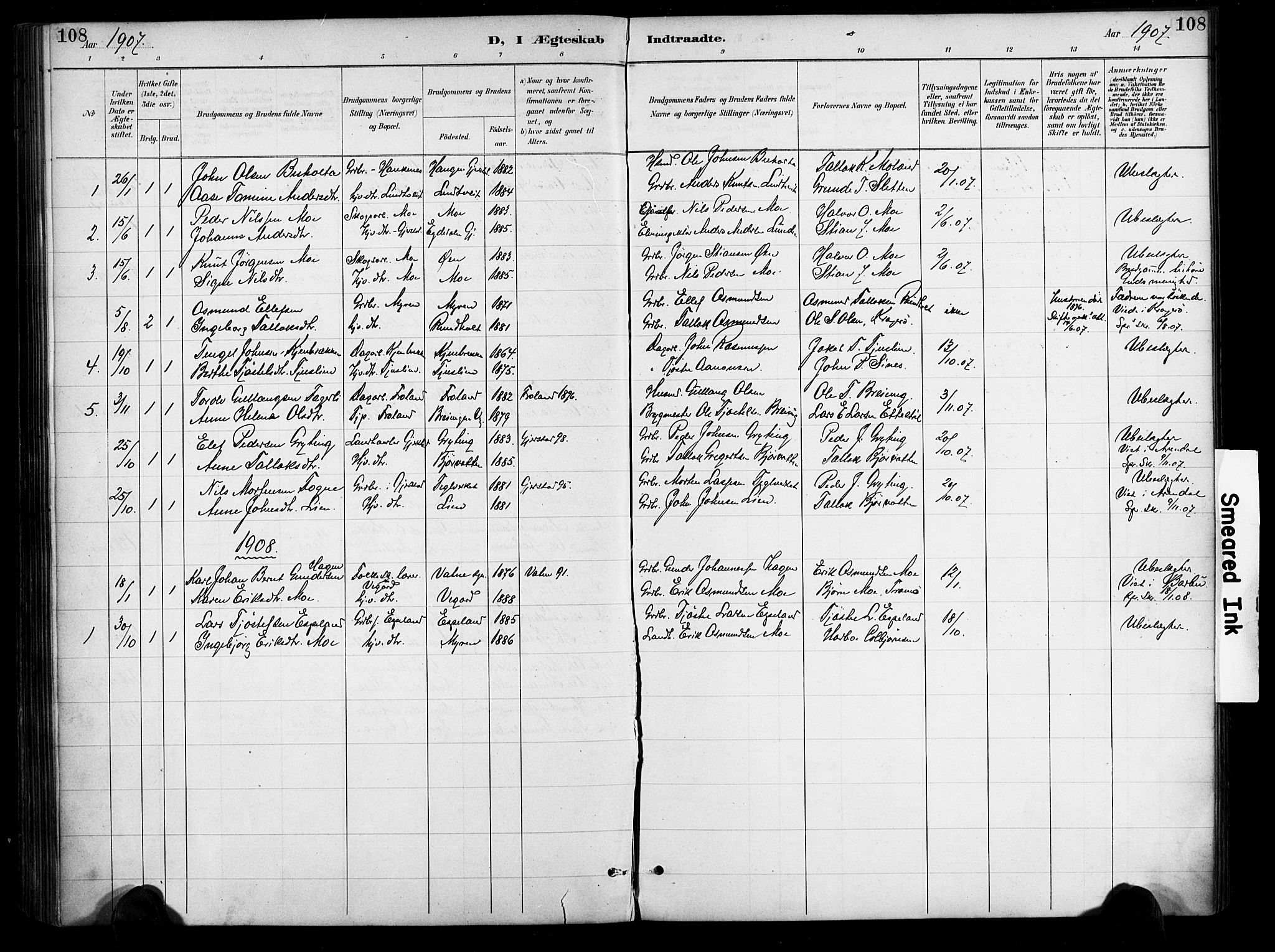 Gjerstad sokneprestkontor, AV/SAK-1111-0014/F/Fa/Fab/L0005: Parish register (official) no. A 5, 1891-1908, p. 108