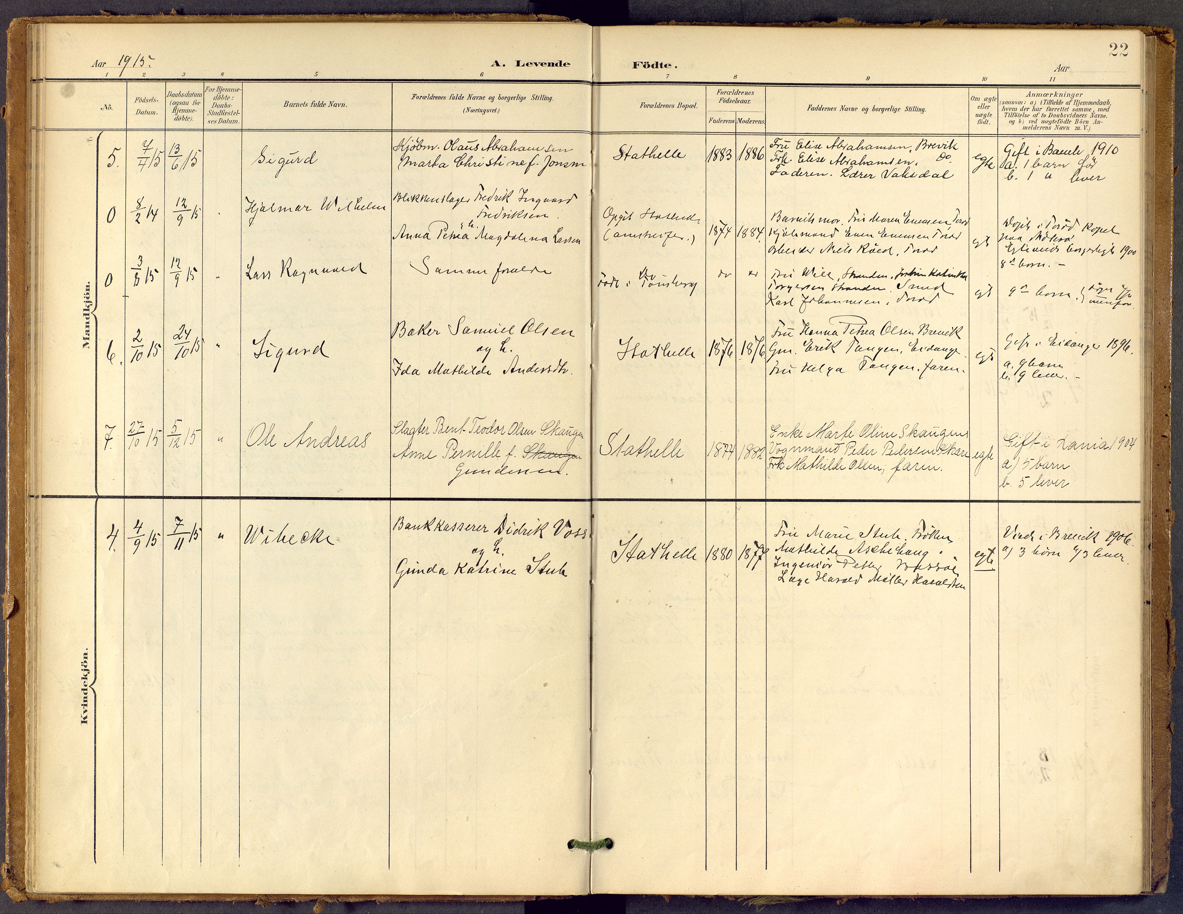 Bamble kirkebøker, AV/SAKO-A-253/F/Fb/L0002: Parish register (official) no. II 2, 1900-1921, p. 22